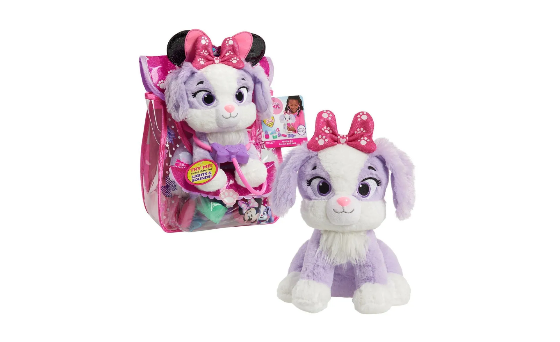 Disney Junior Minnie Mouse On-the-Go Pet Vet Backpack Set with Interactive Plush