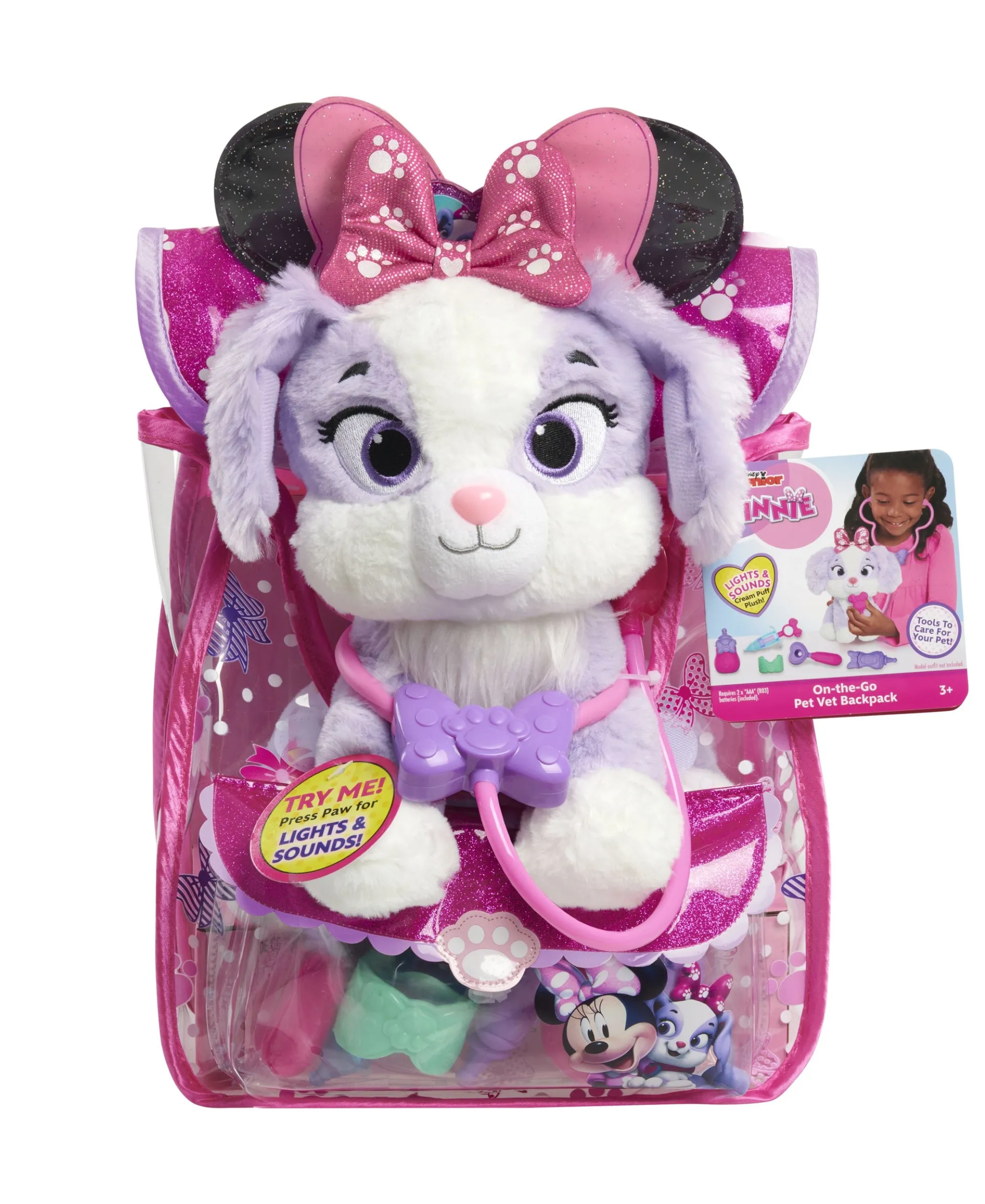 Disney Junior Minnie Mouse On-the-Go Pet Vet Backpack Set with Interactive Plush