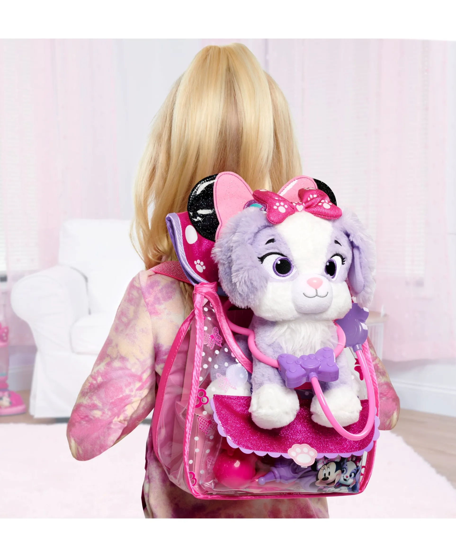 Disney Junior Minnie Mouse On-the-Go Pet Vet Backpack Set with Interactive Plush
