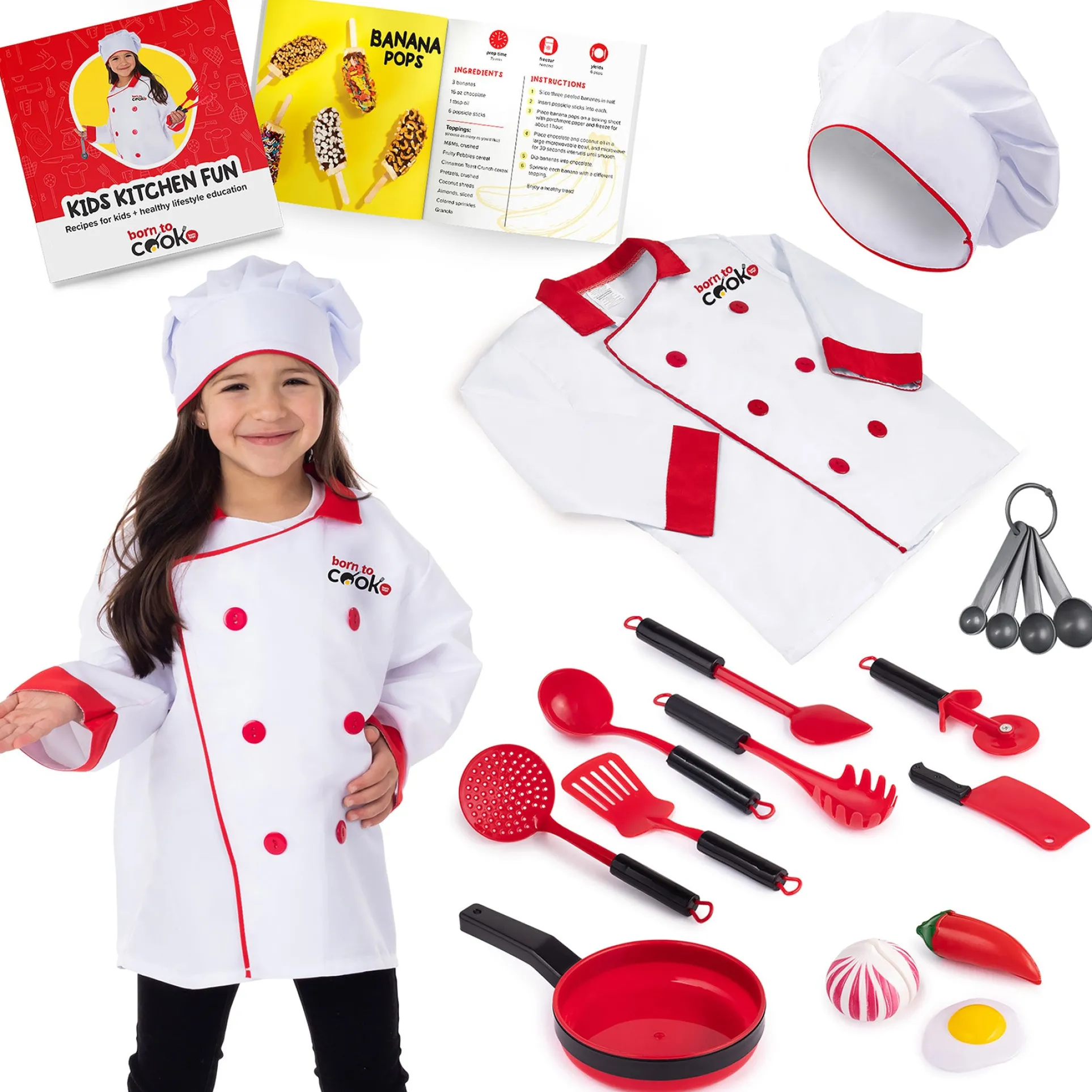 Bintiva 11-Piece Deluxe Chef Role Play Dress-Up Set - Red Accents