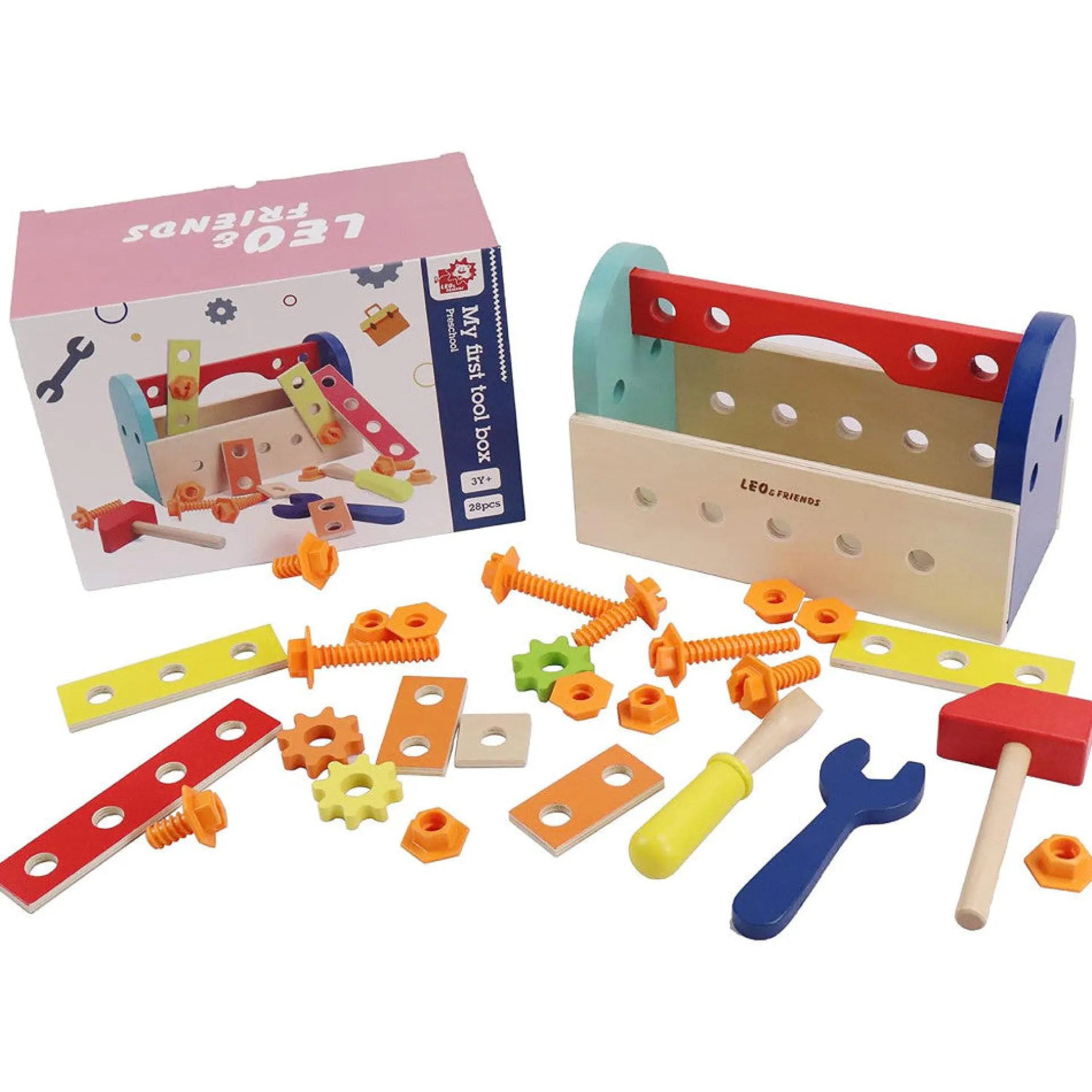 LEO & FRIENDS 28-Piece Wooden Tool Box Playset