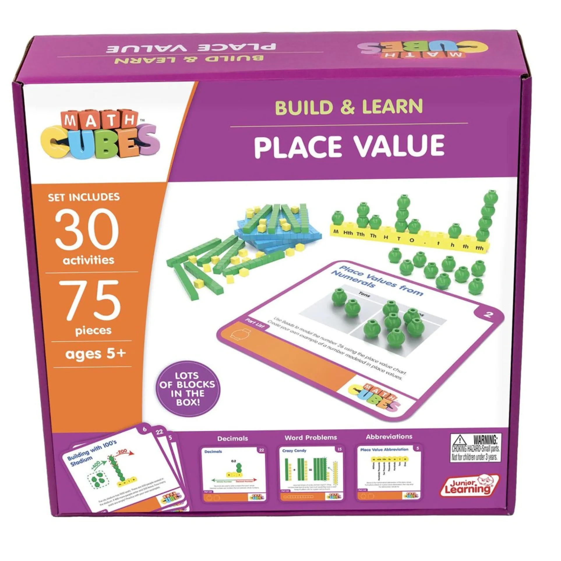 Junior Learning Mathcubes - Interactive Place Value Learning Set - 30 Activities