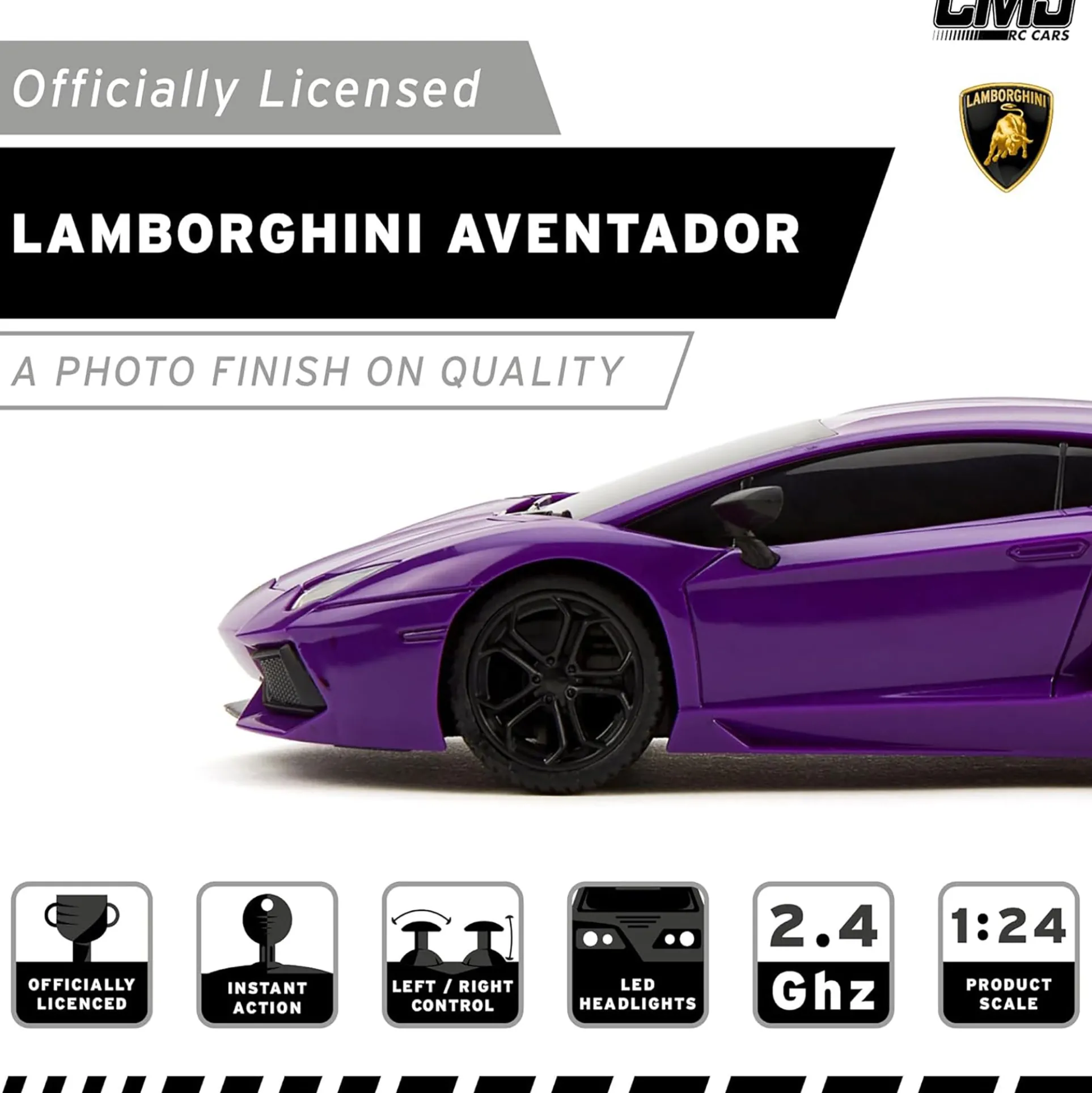 CMJ RC Cars Radio Control Lamborghini LP700-4 - Purple - 1:24 Scale, 2.4GHz, LED Headlights