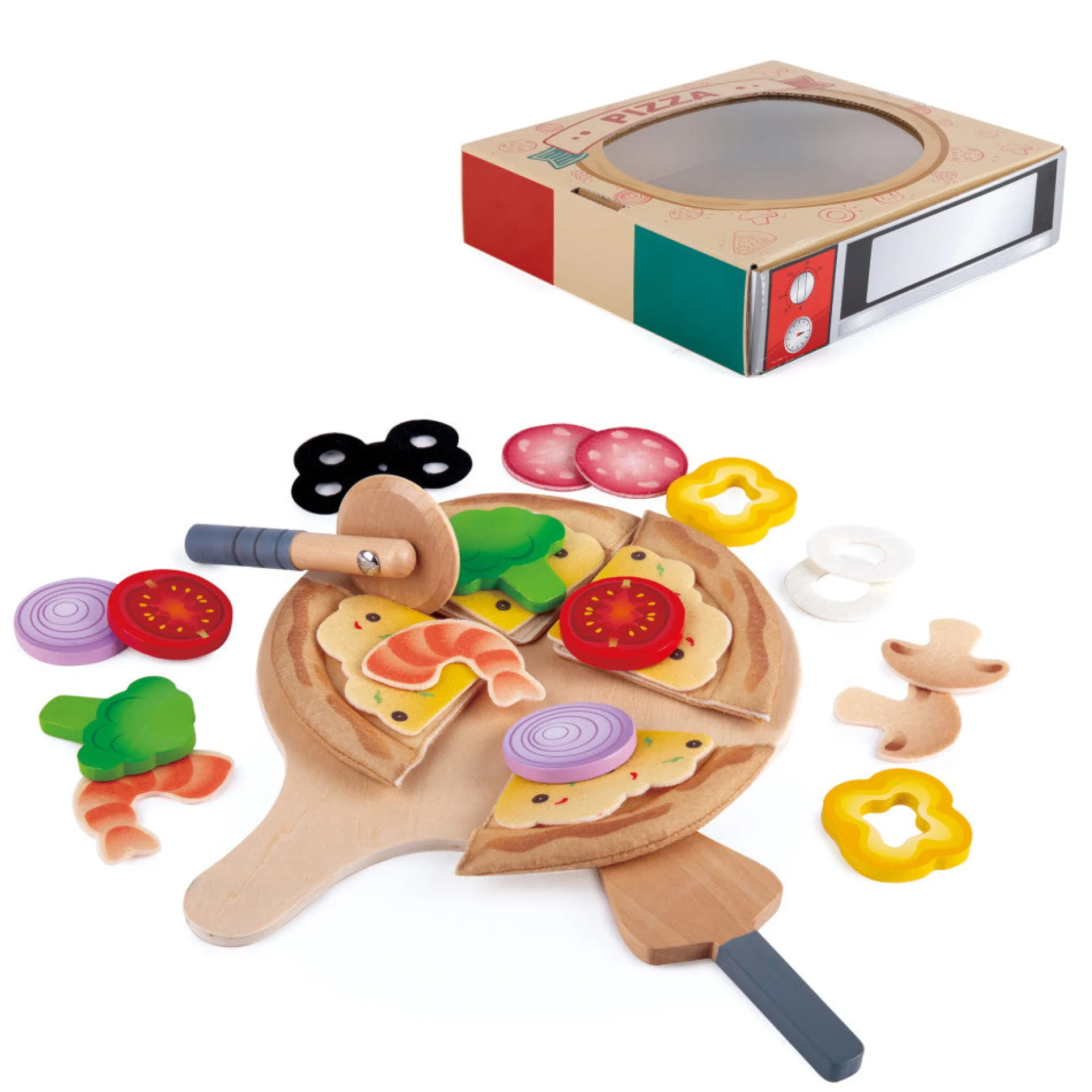 Hape Perfect Pizza Wooden Kitchen Playset - 29 Pieces for Kids Age 3+