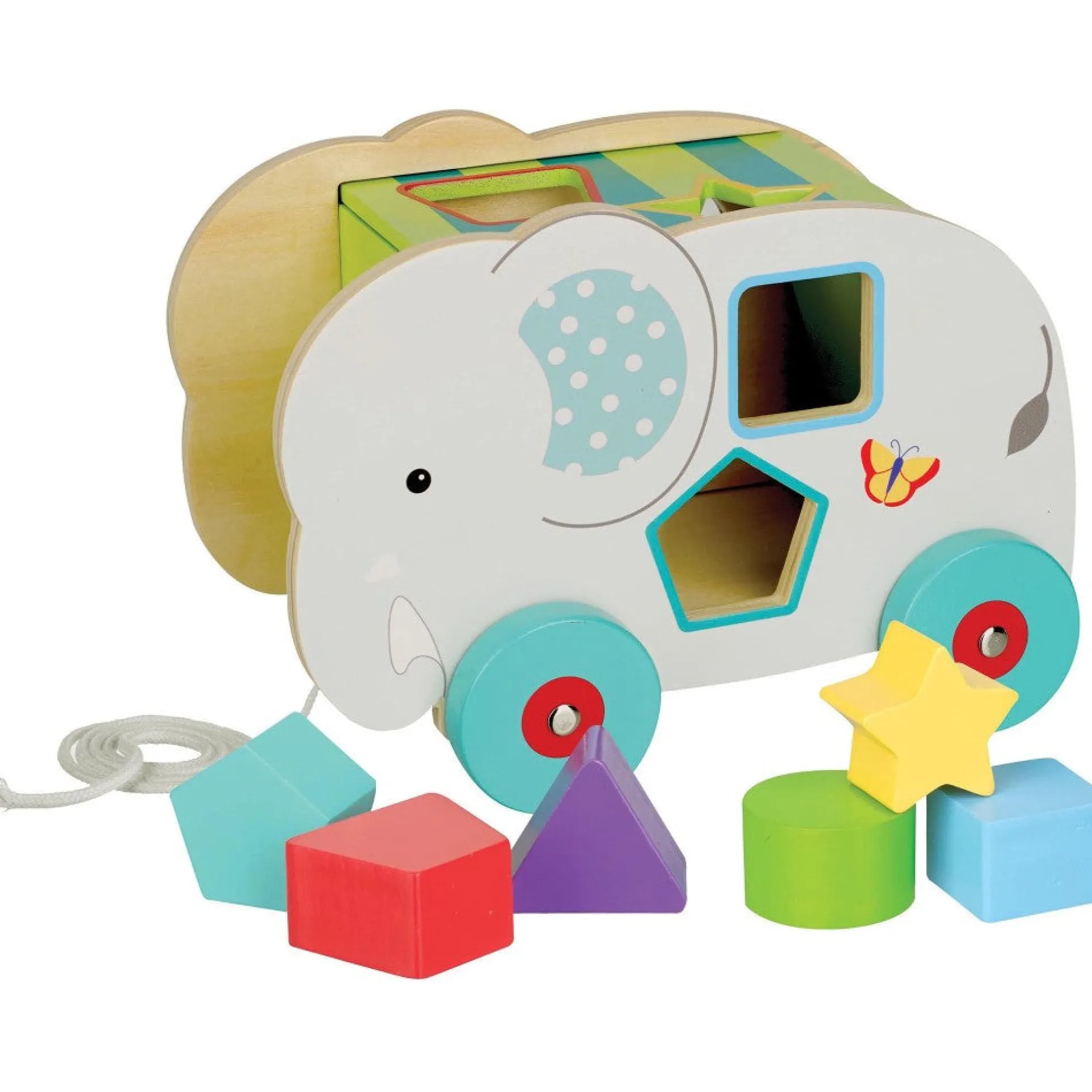 Orange Tree Toys Jungle Elephant Shape Sorter - Wooden Wheeled Animal Sorter