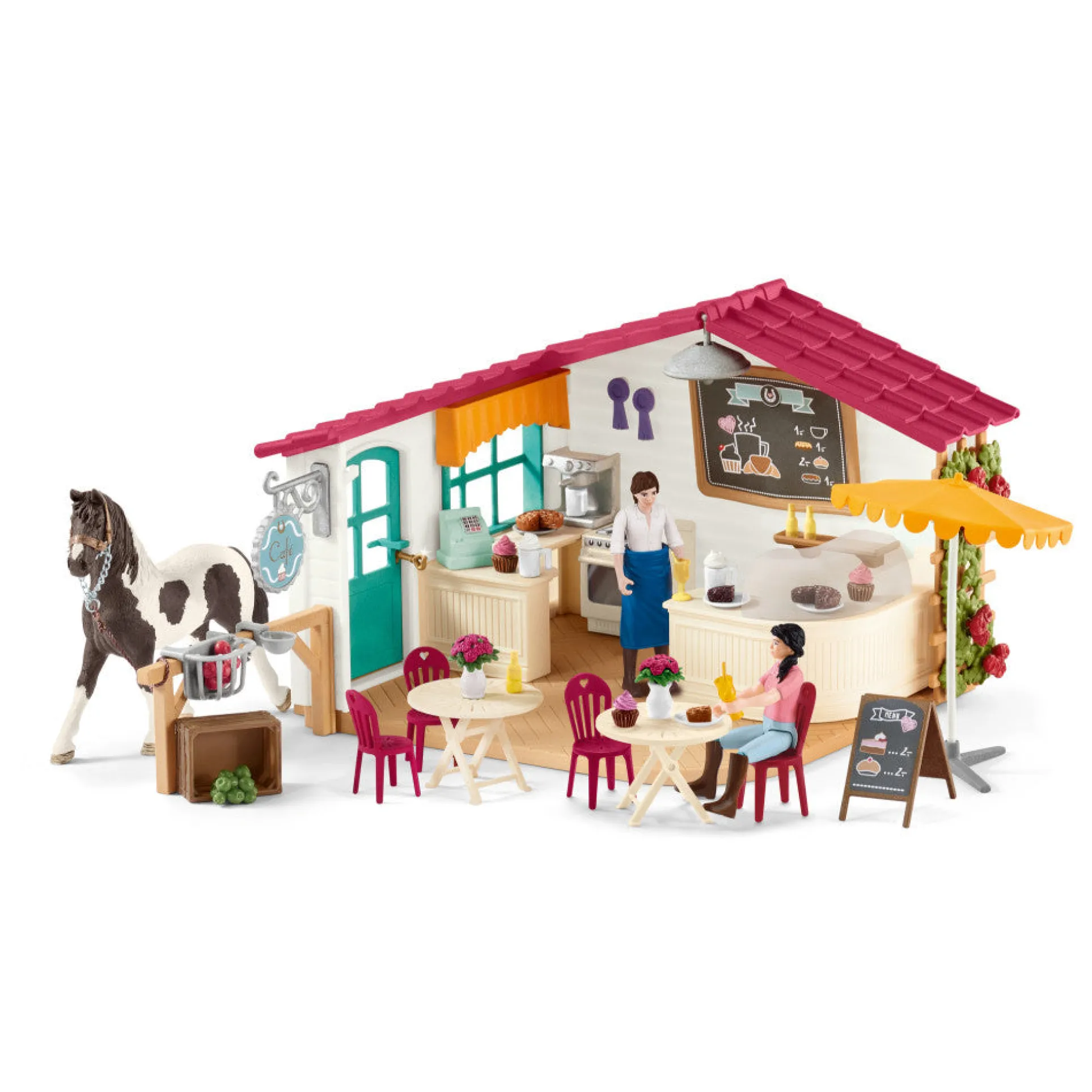 Schleich Horse Club Rider Caf√© 97pc Playset with Figurines and Pinto Stallion