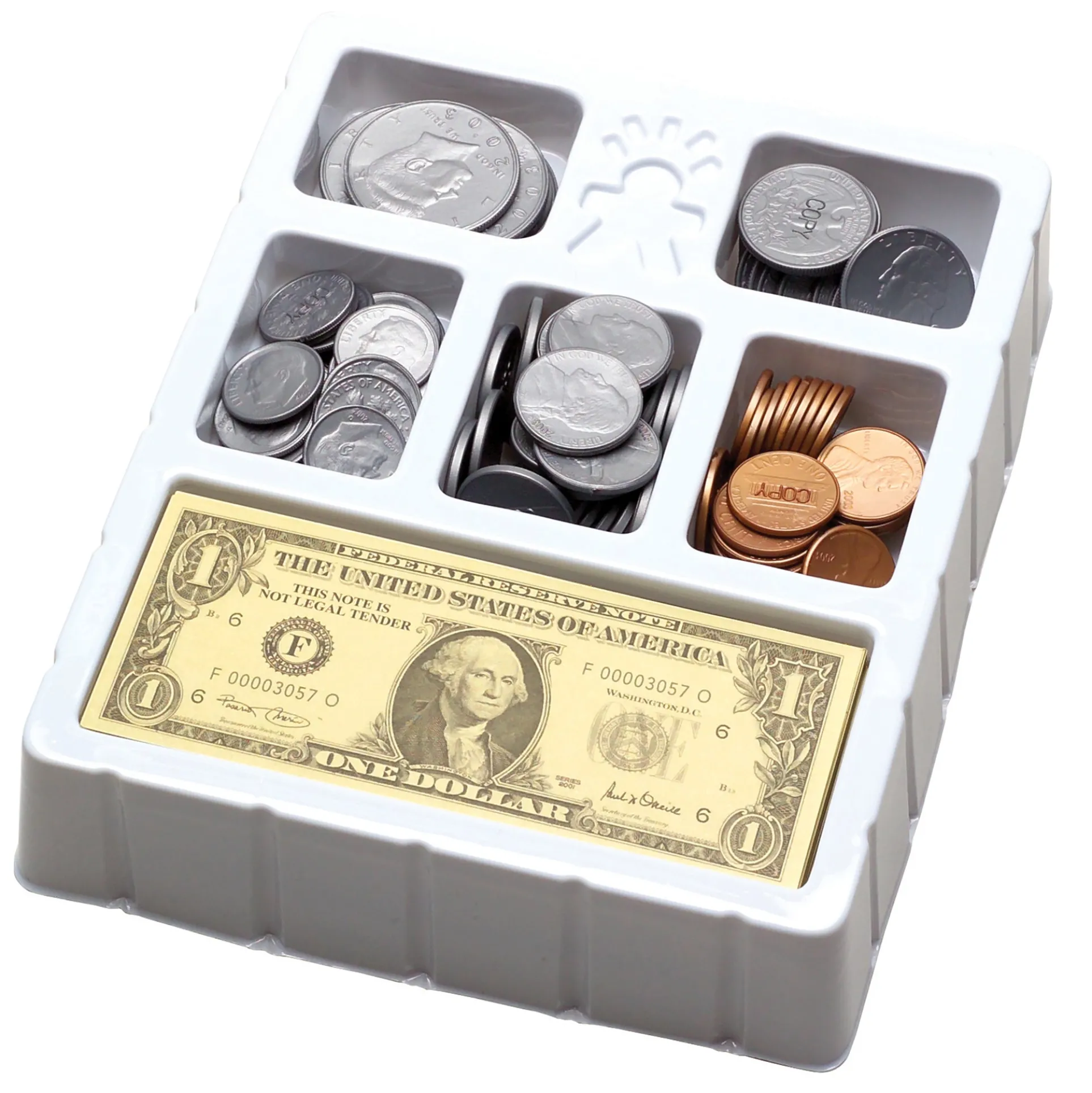Educational Insights Play Money, Coins & Bills Tray - Realistic Pretend Cash Set