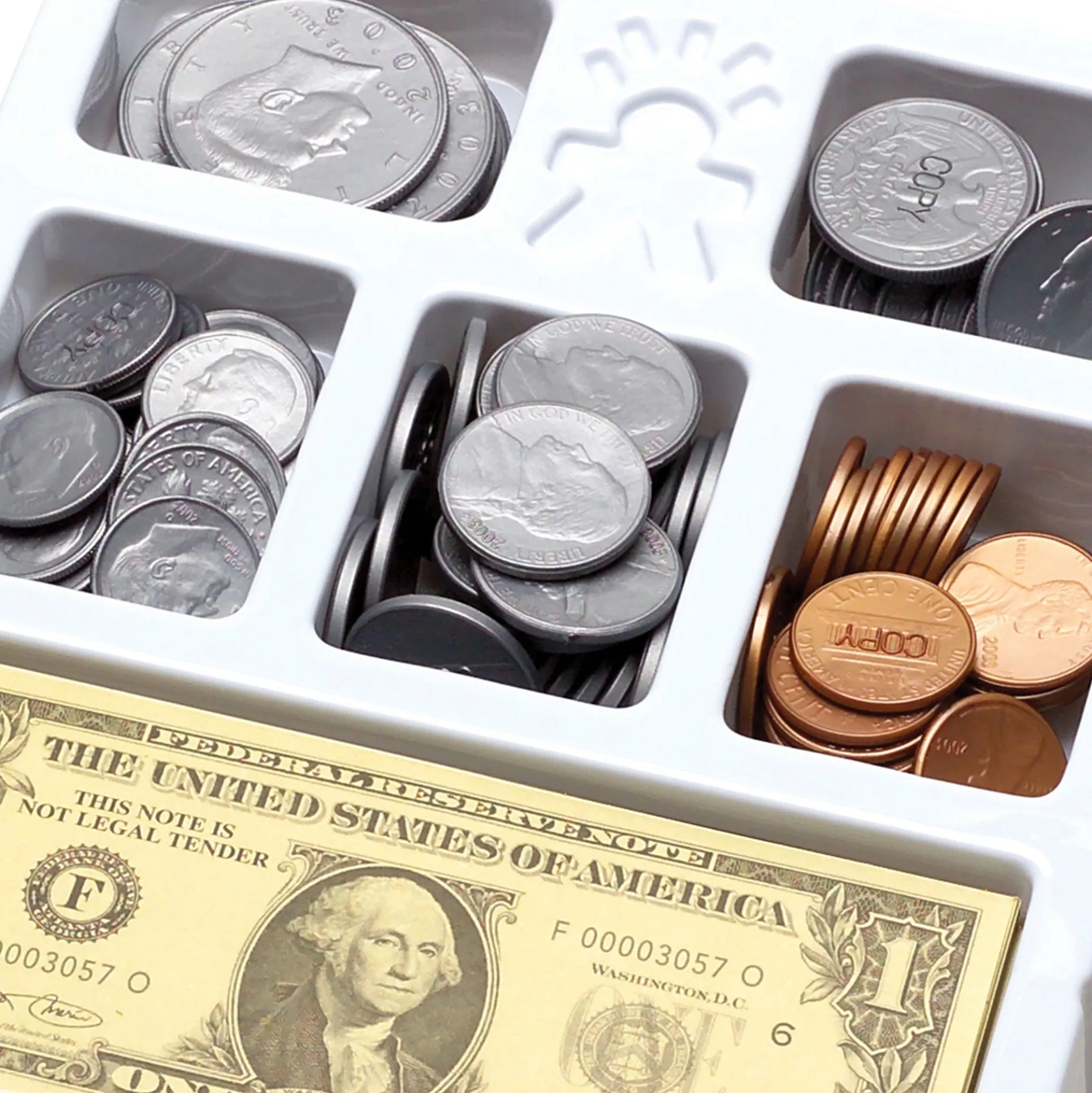 Educational Insights Play Money, Coins & Bills Tray - Realistic Pretend Cash Set