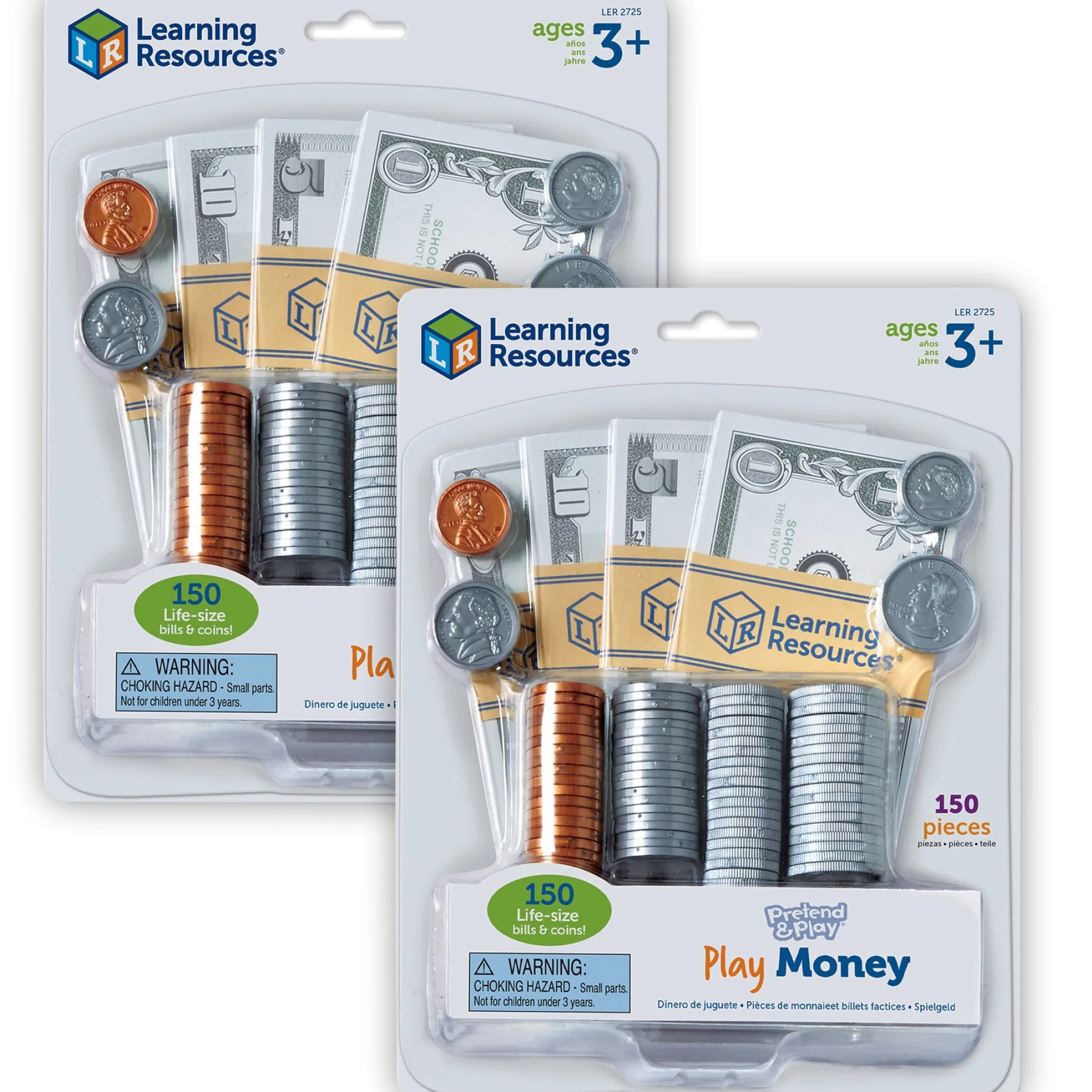 Learning Resources Pretend and Play Money - 300 Pieces of Play Bills and Coins