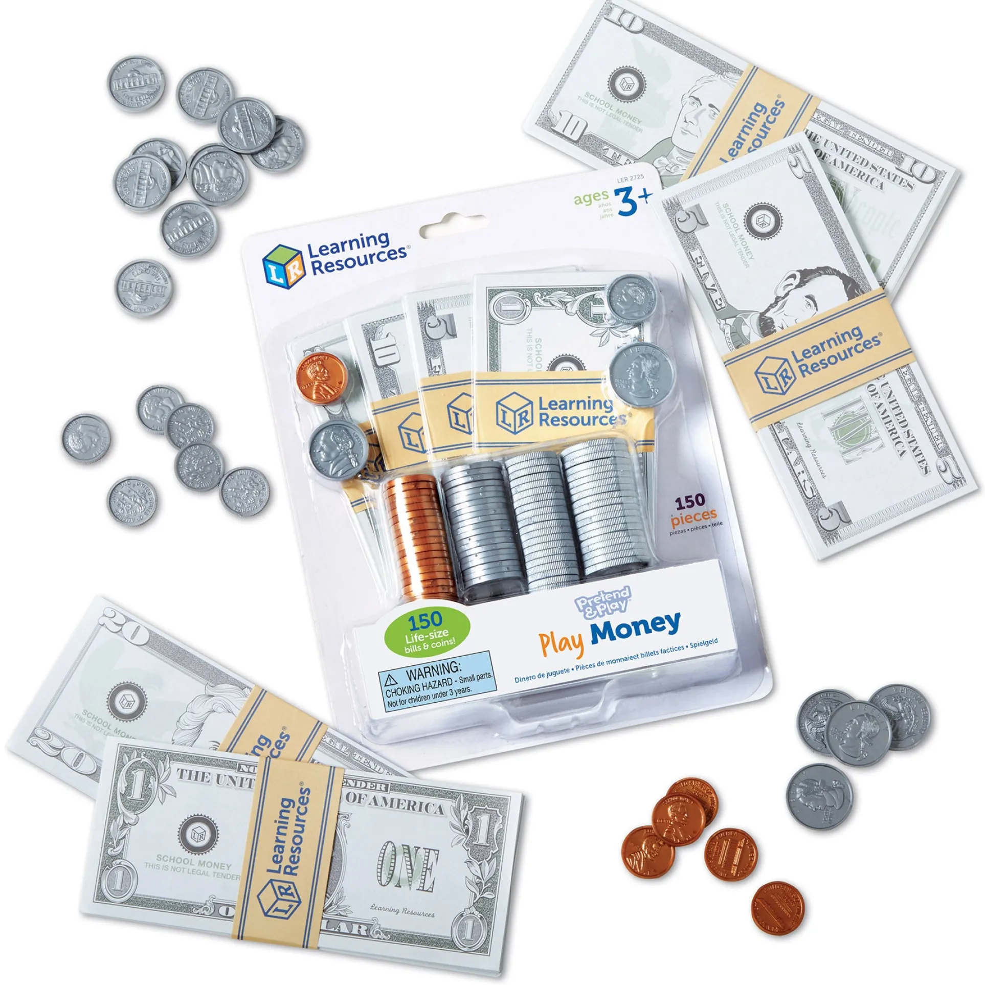 Learning Resources Pretend and Play Money - 300 Pieces of Play Bills and Coins