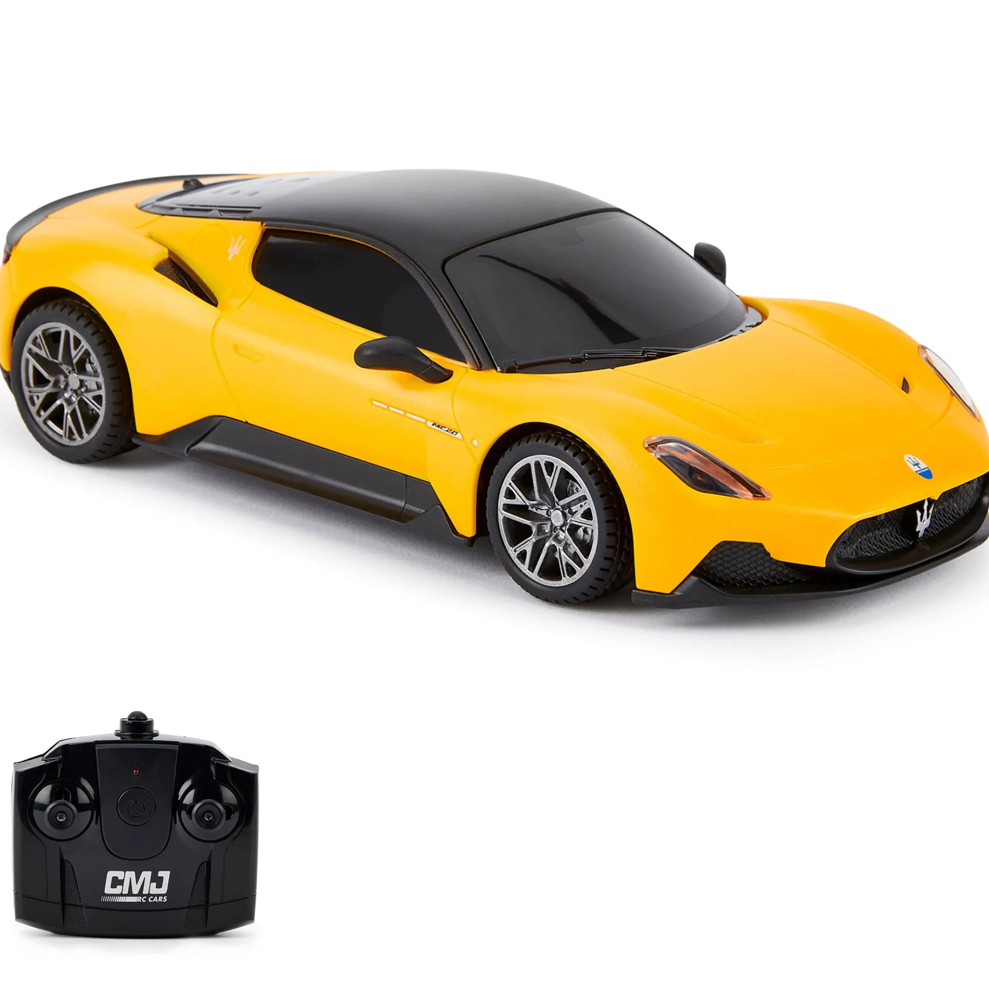 CMJ RC Cars: Maserati MC20 - 1:24 Scale Yellow Radio Control Sports Car with LED Headlights