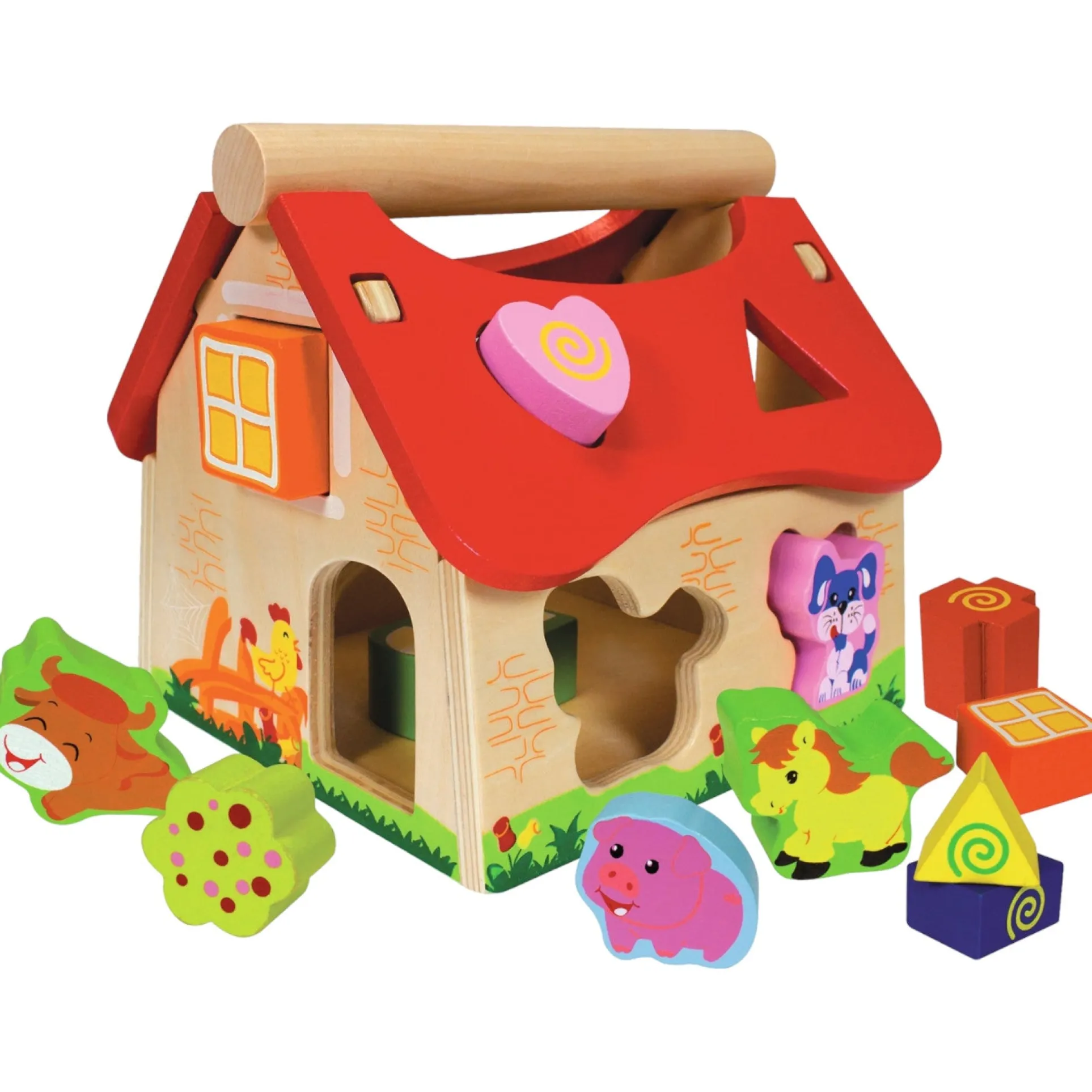 Colorful Wooden Shape Sorter House – Classic Toy for Toddlers