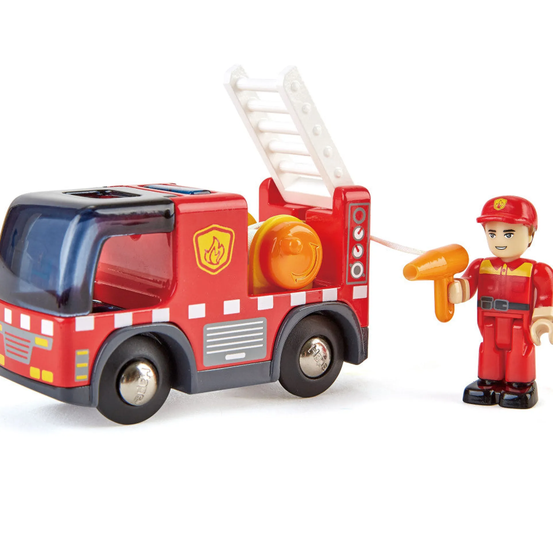 Hape Light & Sound Red Fire Truck with Siren - Interactive Engine Toy Vehicle