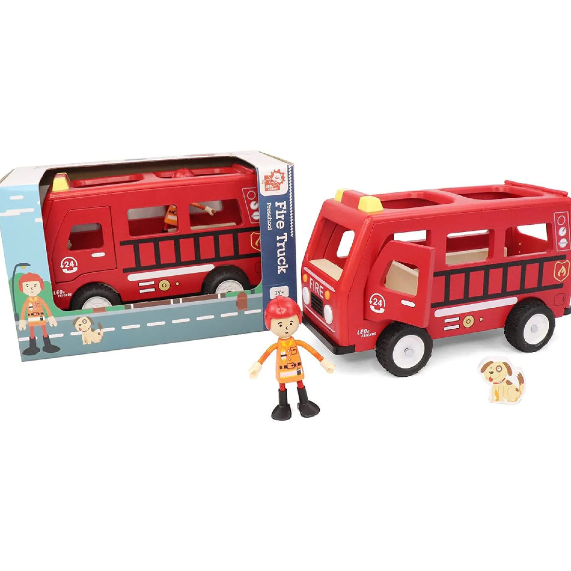 LEO & FRIENDS Wooden Fire Truck Adventure Playset - 3 Pieces