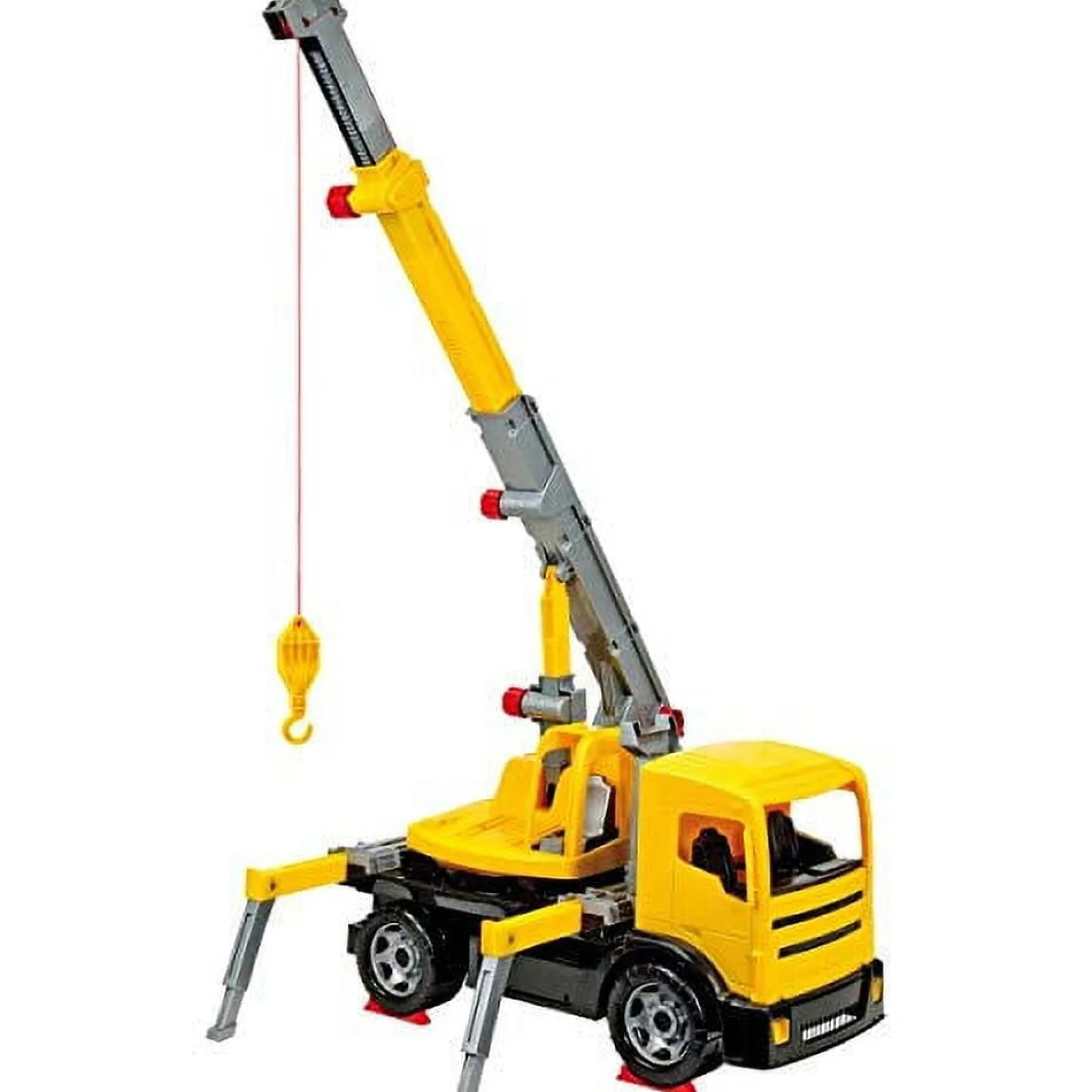 LENA Powerful Giants Toy Crane Truck - Extendable Boom, Yellow/Black, Ages 3+