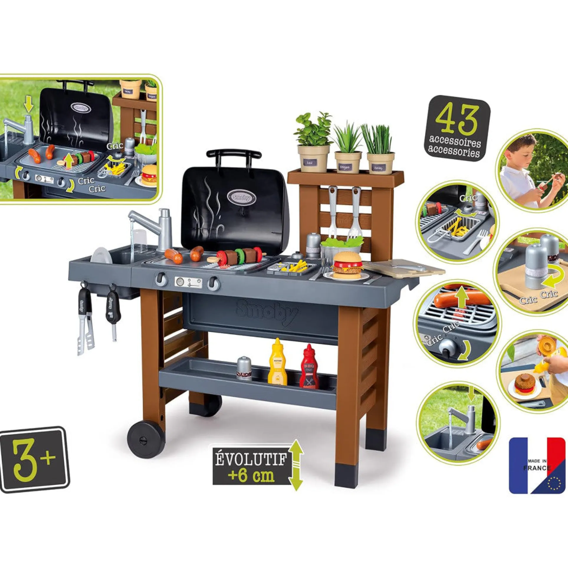 Smoby Garden Kitchen Playset - Toy Grill with 43 Accessories