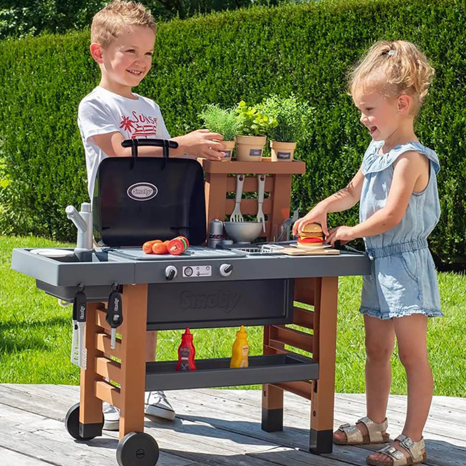 Smoby Garden Kitchen Playset - Toy Grill with 43 Accessories