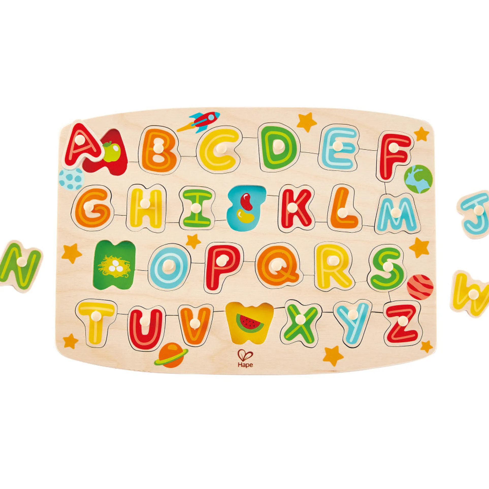 Hape ABC Picture 27pc Wooden Peg Puzzle - Educational Toy