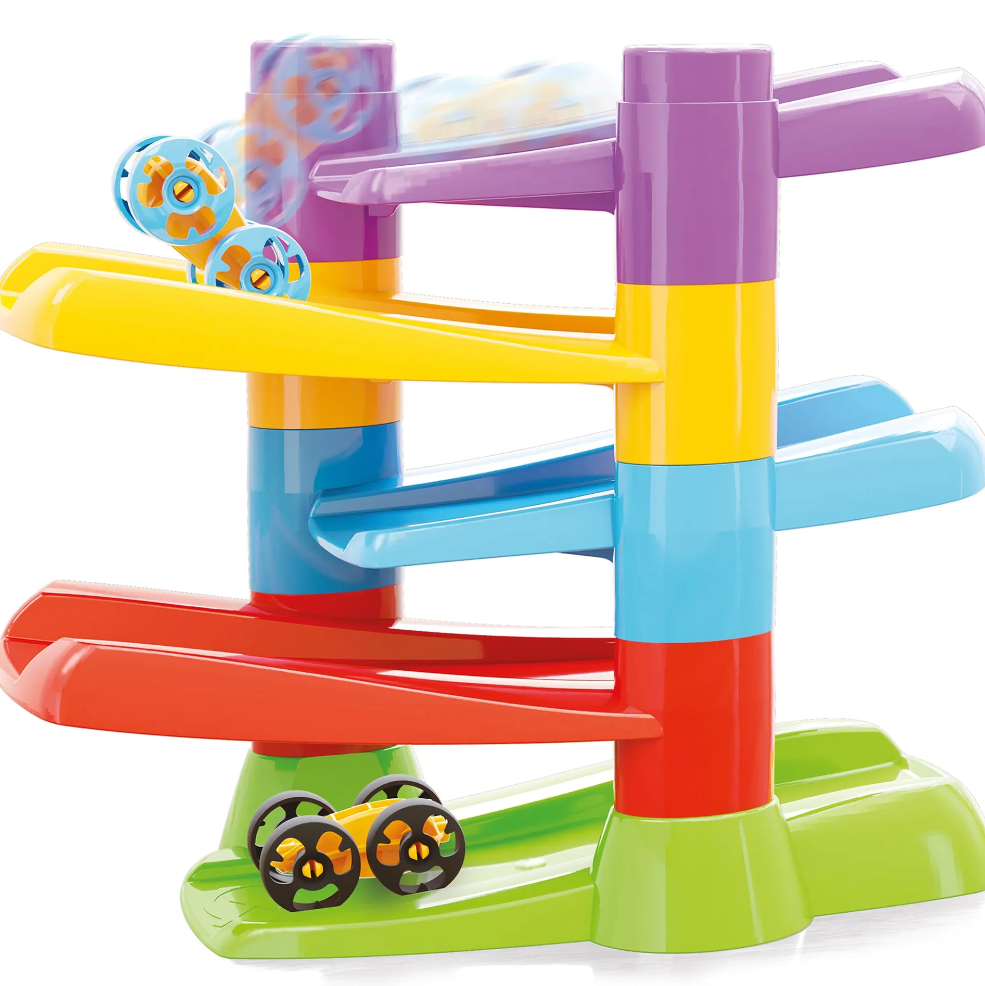 Quercetti Flip & Zoom Race Track with 2 Flipping Cars - Toddler Playset