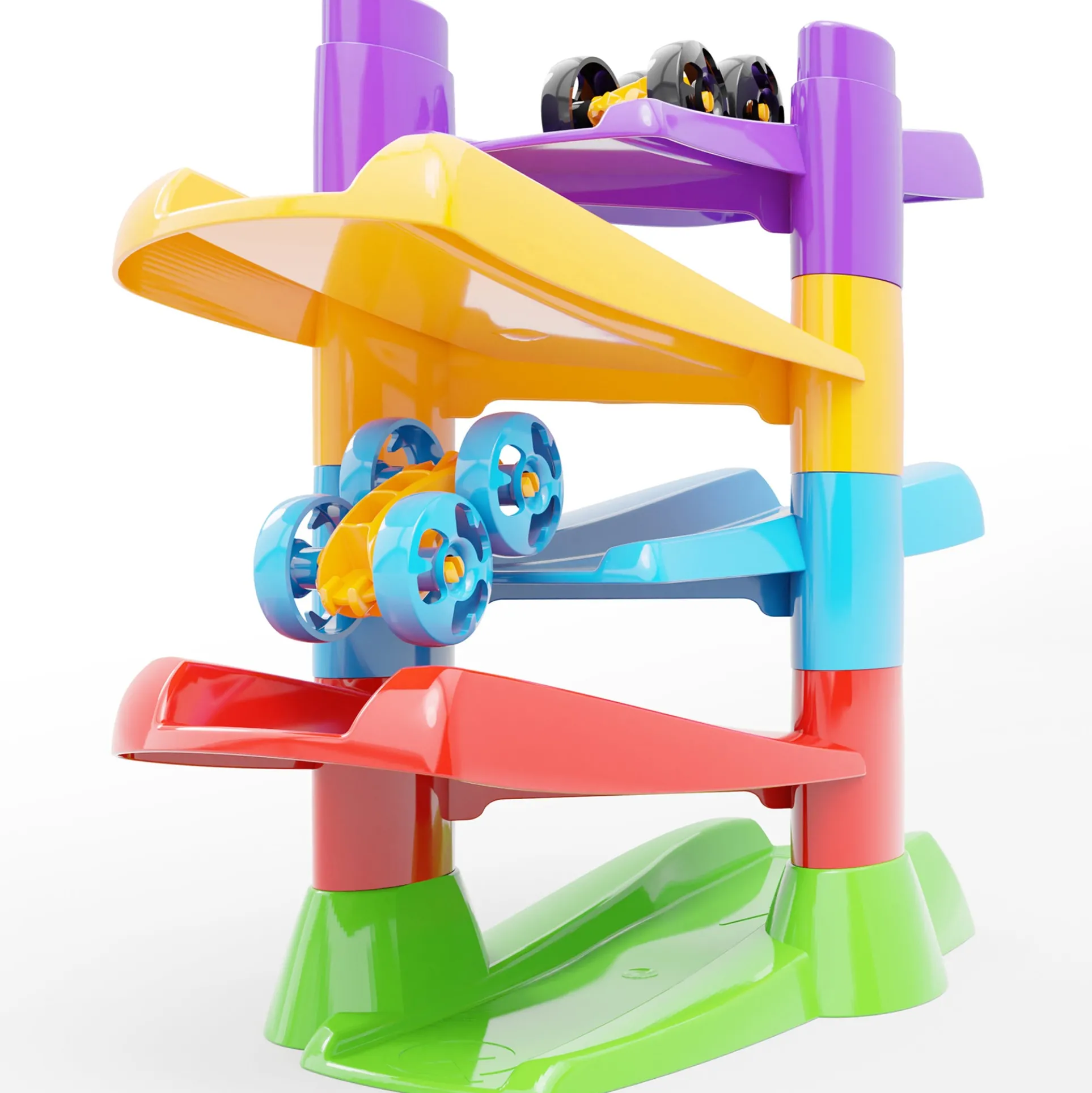 Quercetti Flip & Zoom Race Track with 2 Flipping Cars - Toddler Playset