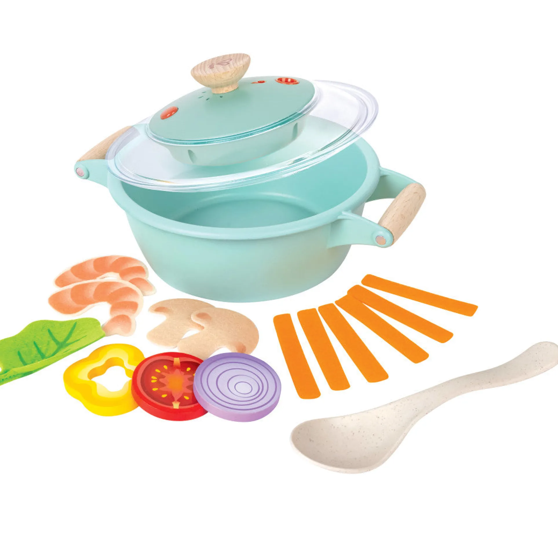 Hape Little Chef Teal Wooden Kitchen Playset - 9pc Cooking & Steam Set