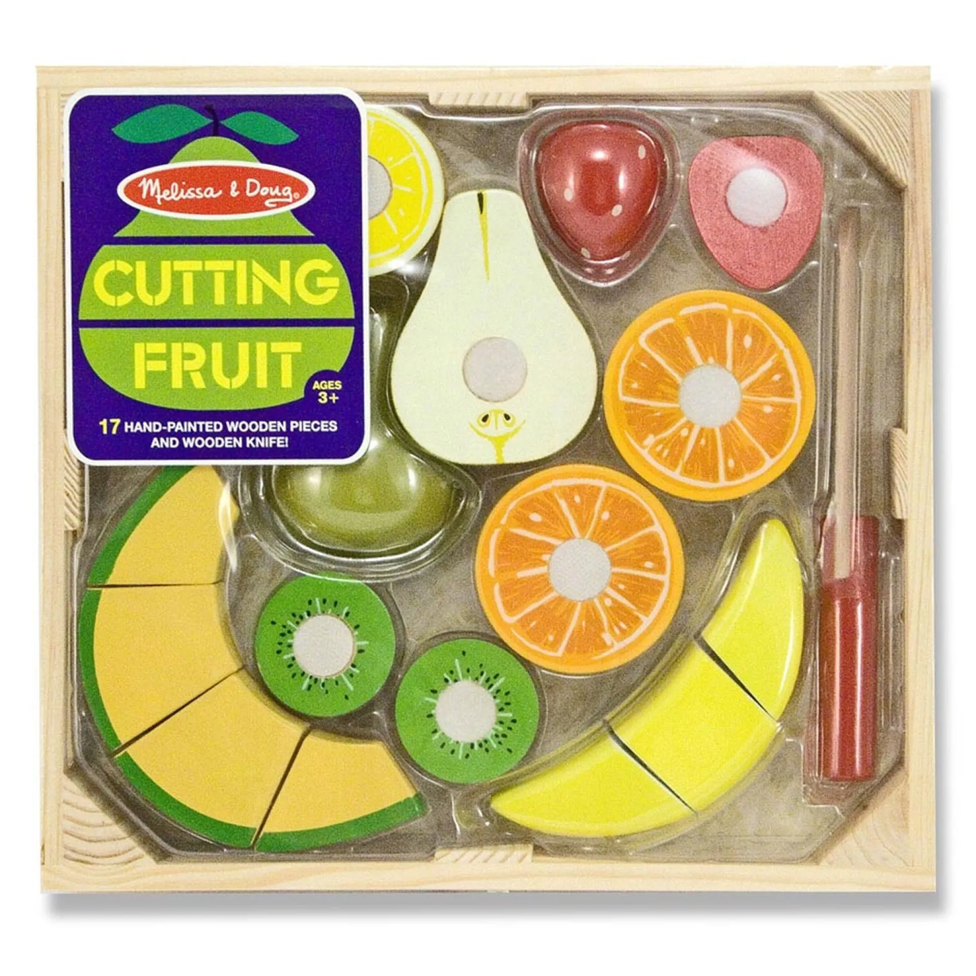 Melissa & Doug 17-Piece Wooden Cutting Fruit Set – Play Food Kitchen Accessory