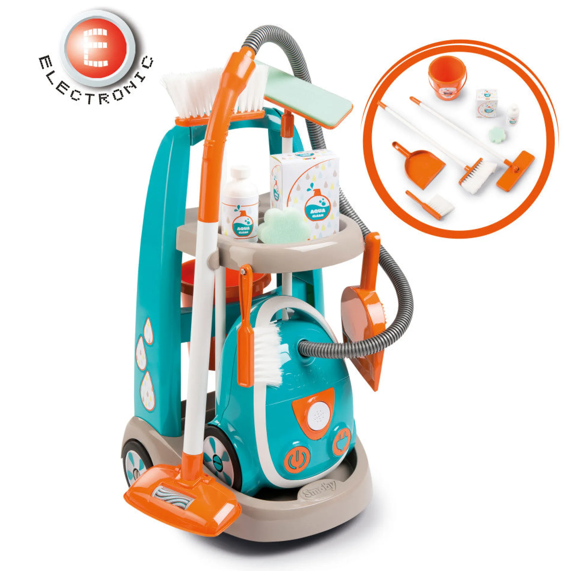 Smoby Interactive Kids Cleaning Trolley Playset - Ages 3+
