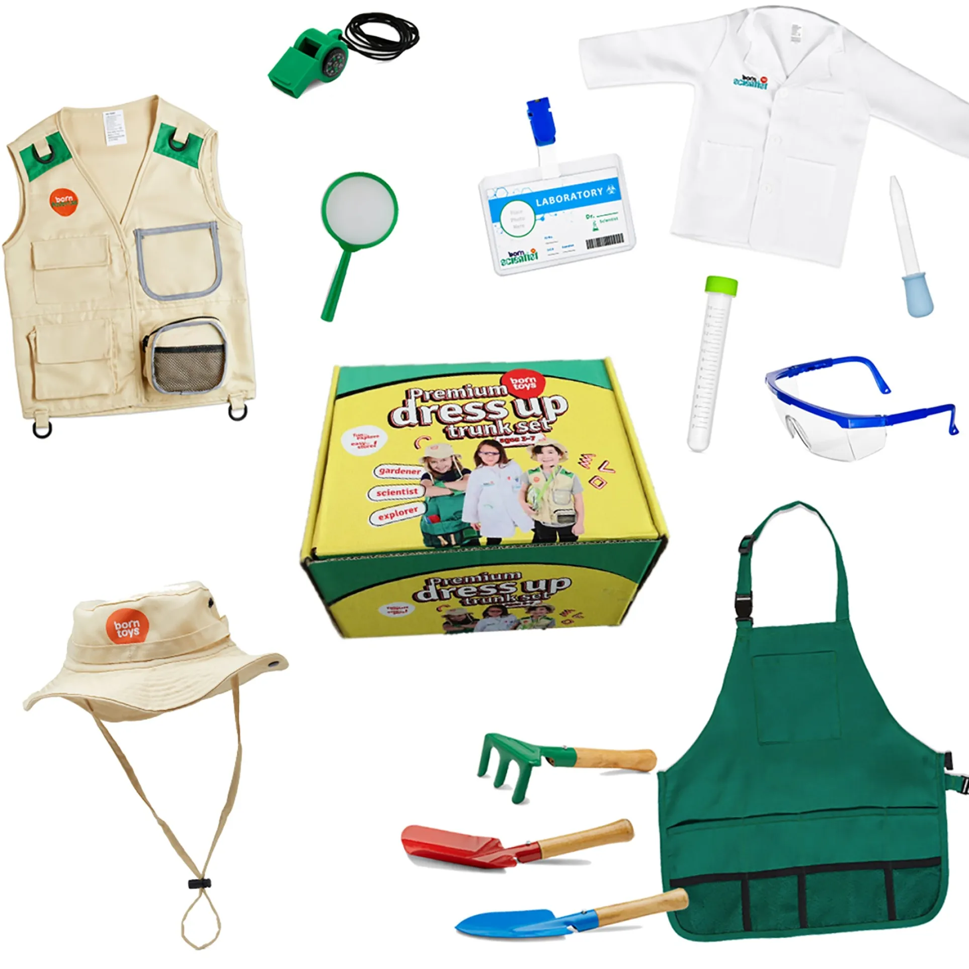 Bintiva 3-in-1 Dress Up Trunk Set - Scientist, Explorer, Gardener