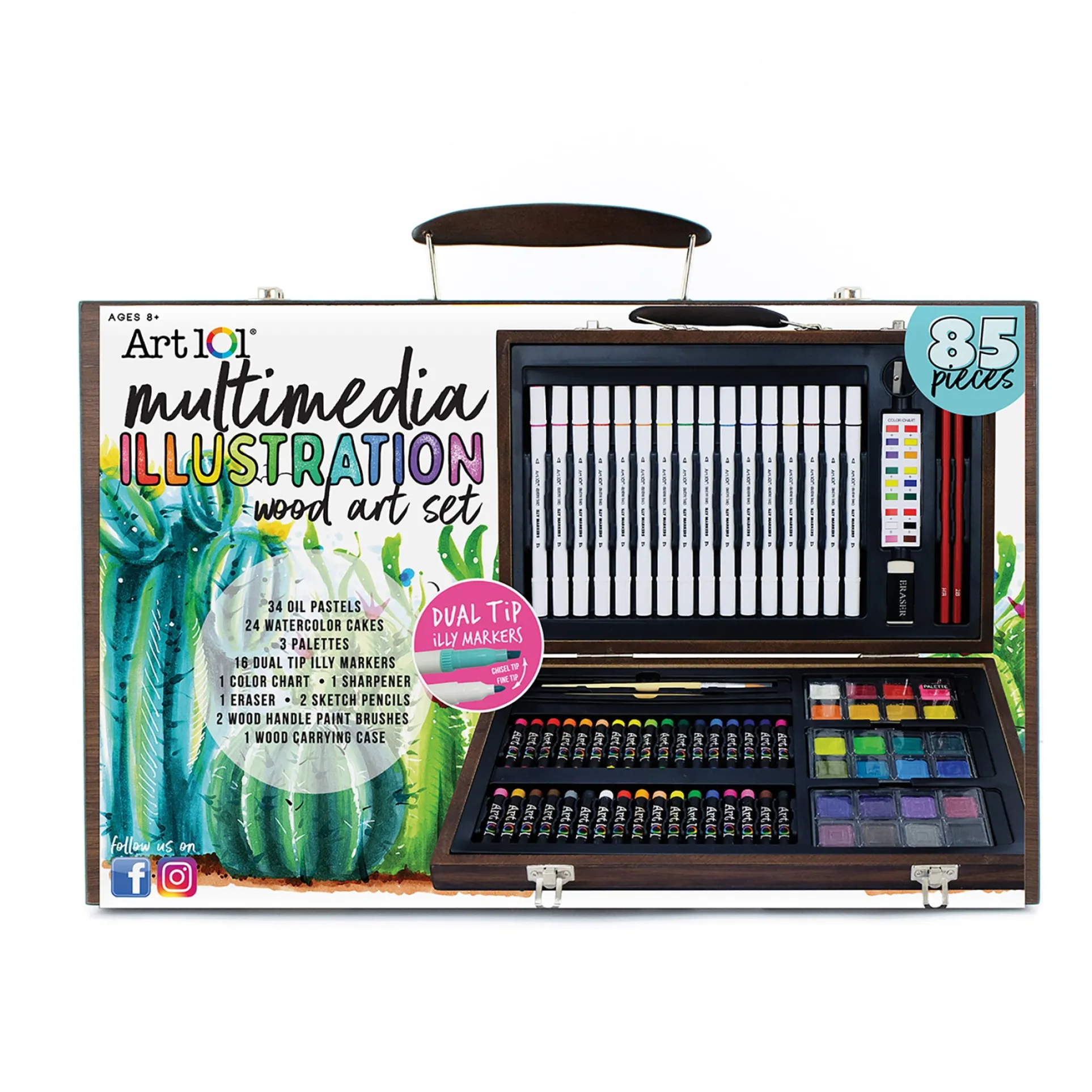 Art 101 Deluxe Wood Art Set - Multimedia Illustration Kit, 85 Pieces