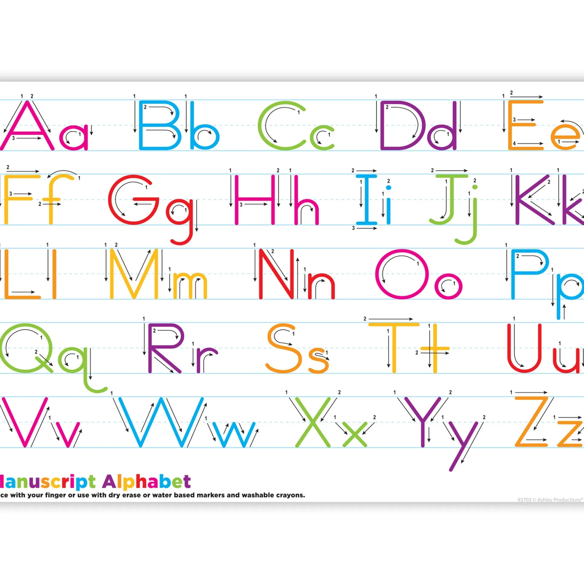 Ashley Productions Smart Poly Manuscript Handwriting Learning Placemat - Pack of 10