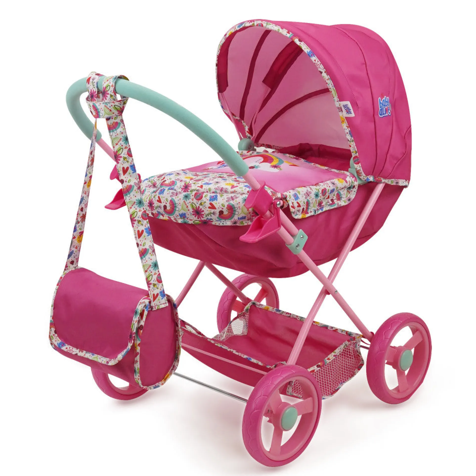 Baby Alive Deluxe Classic Doll Pram, Pink & Rainbow - Doll Stroller Playset