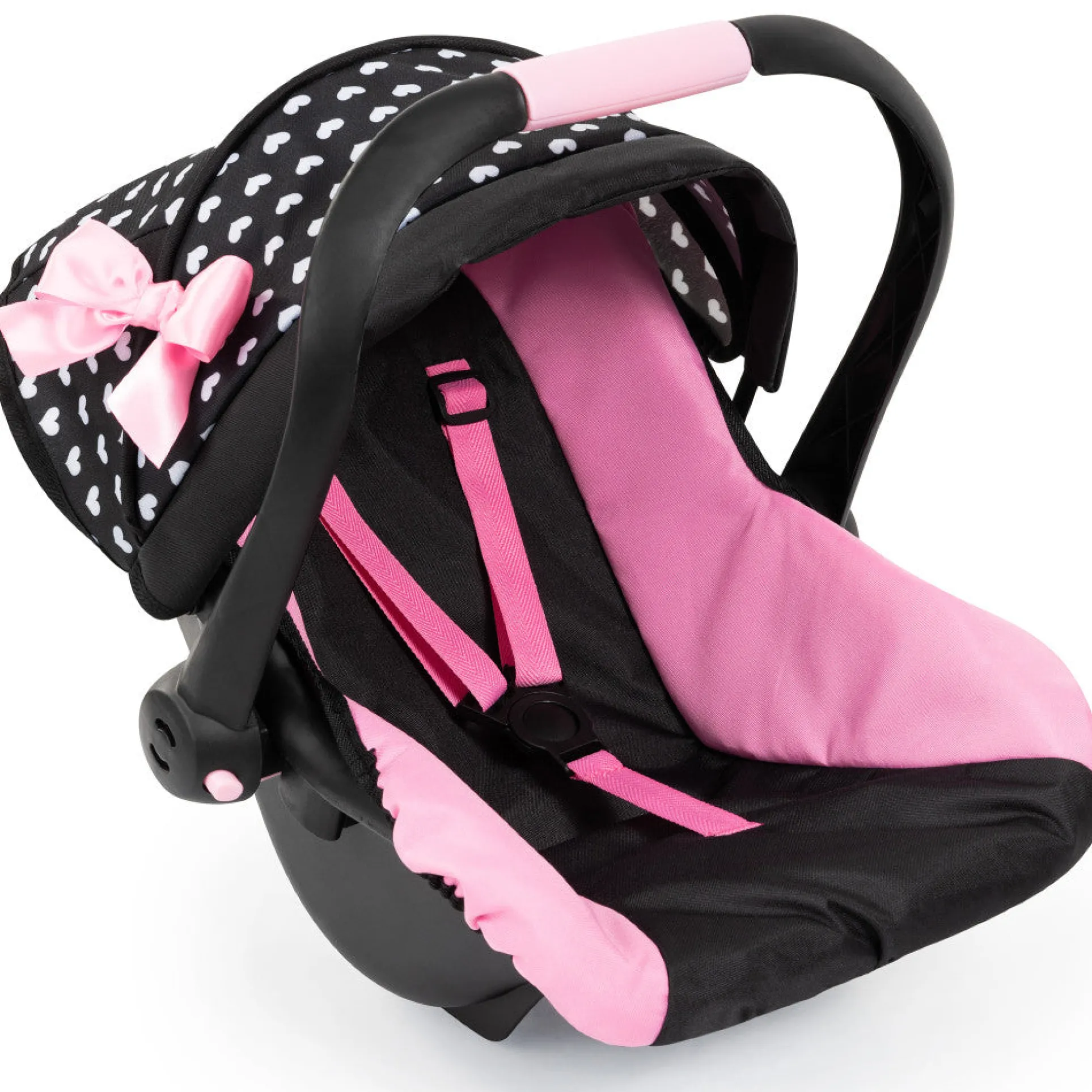Bayer Design Deluxe Doll Car Seat, Hearts Black & Pink - Doll Accessory