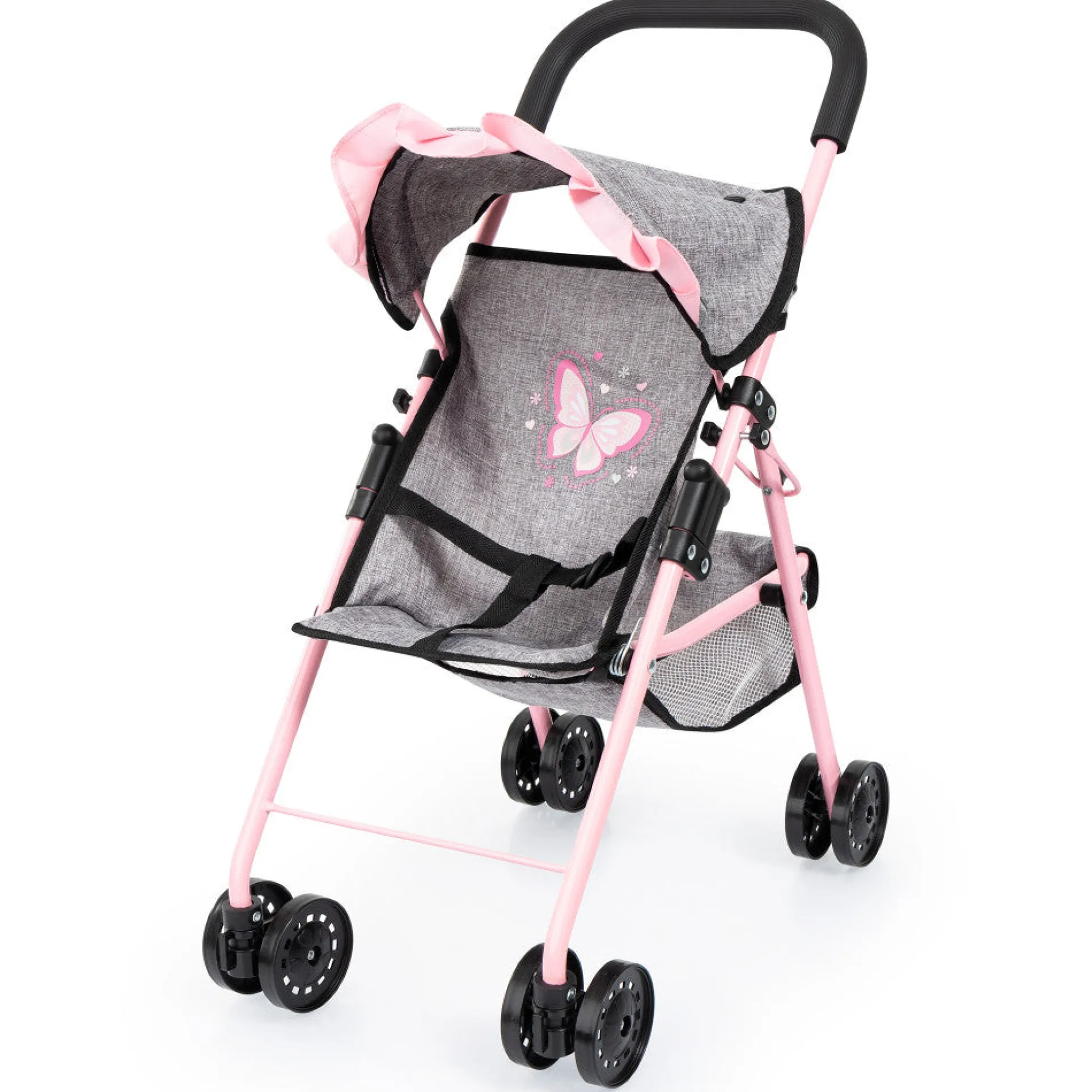 Bayer Design Doll Buggy Stroller - Butterfly Theme, Grey & Pink, Ages 3+
