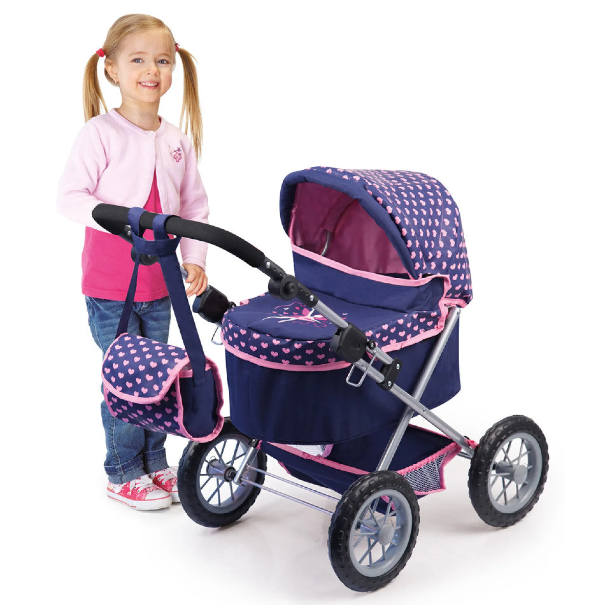 Bayer Design Trendy Doll Pram Stroller with Shoulder Bag - Fashionable Pink