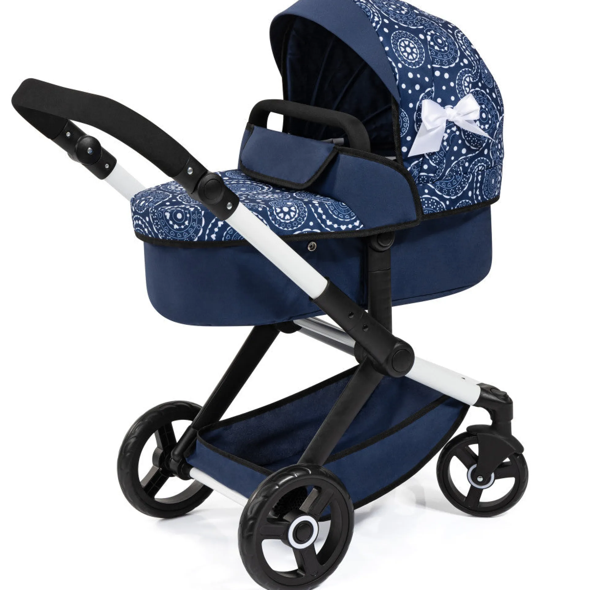 Bayer Design Xeo Pram Doll Stroller - Blue and White Circles for 18" Dolls