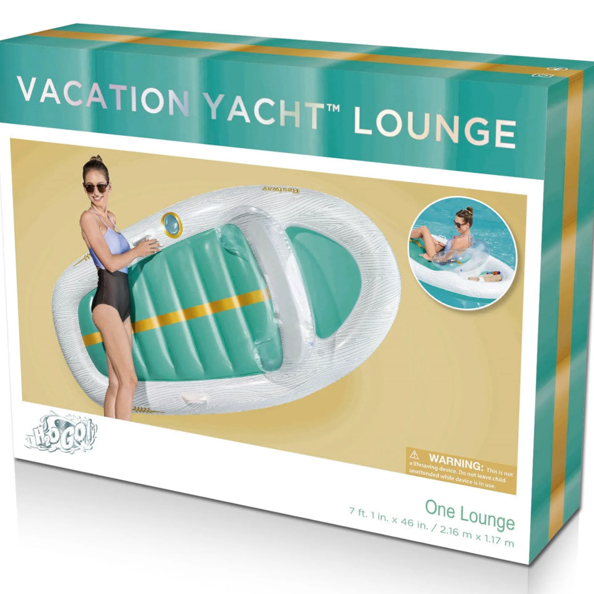 Bestway H2OGO! Vacation Yacht Lounge Inflatable Pool Float - 7'1" x 46" - Teal and White