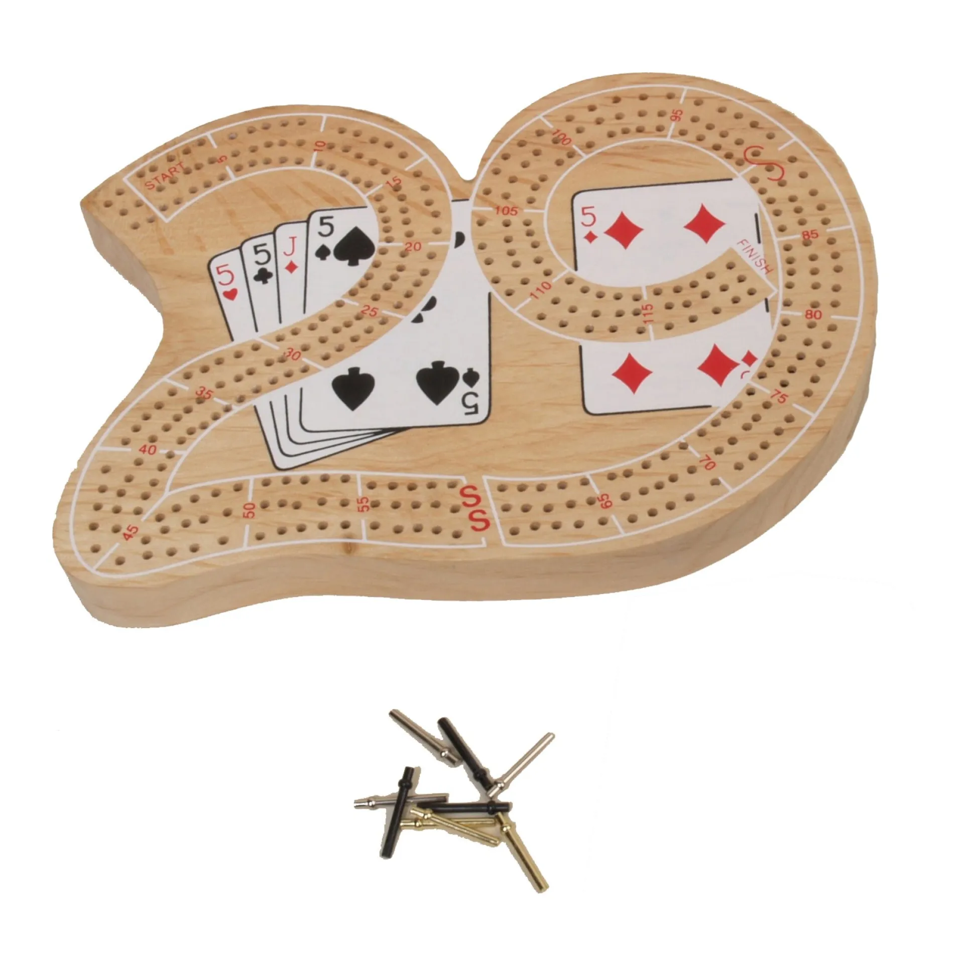 Bicycle Large 29 Solid Maple 3-Track Cribbage Board Game