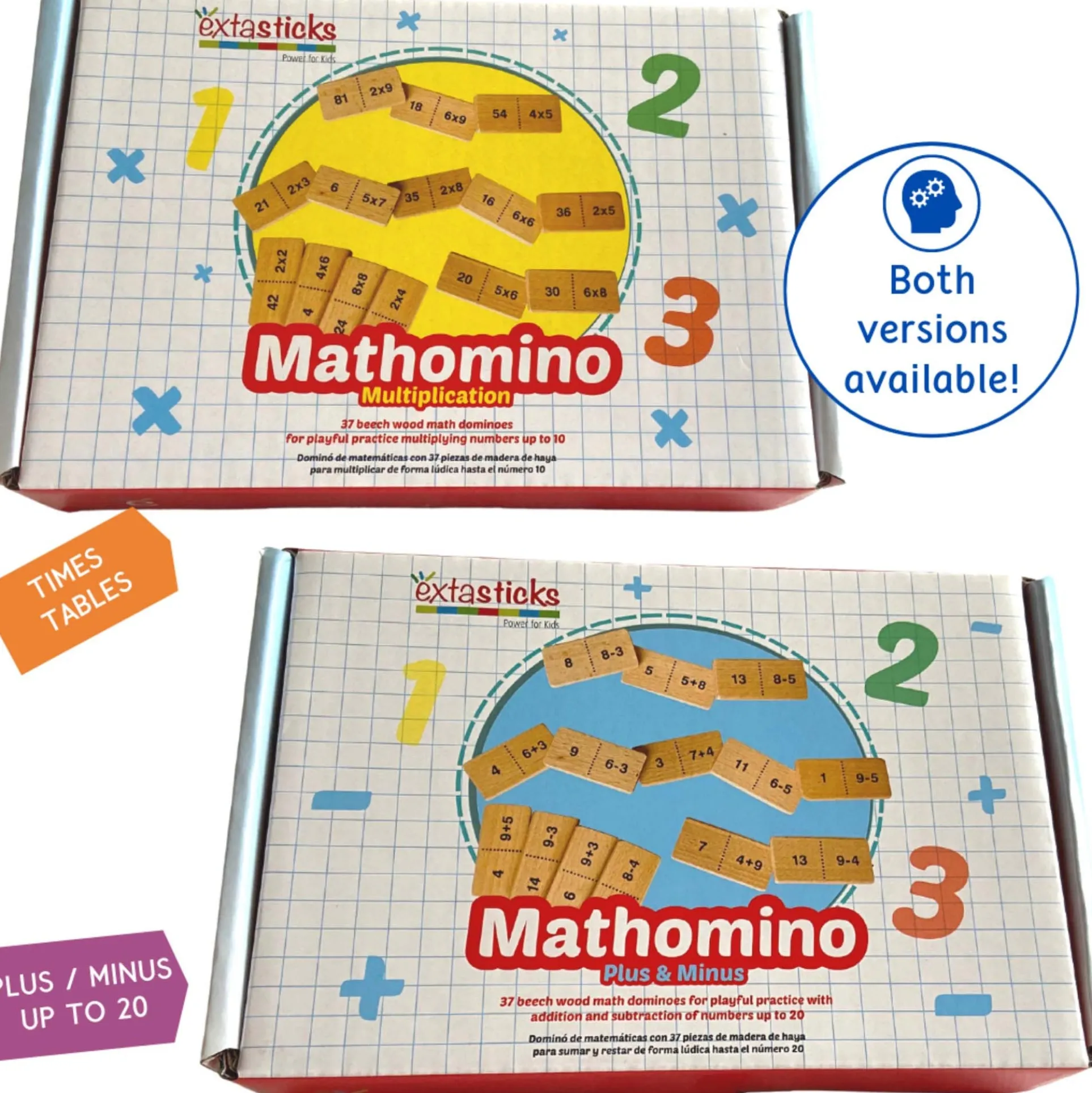 Extasticks Mathomino Plus & Minus Wooden Math Domino Game