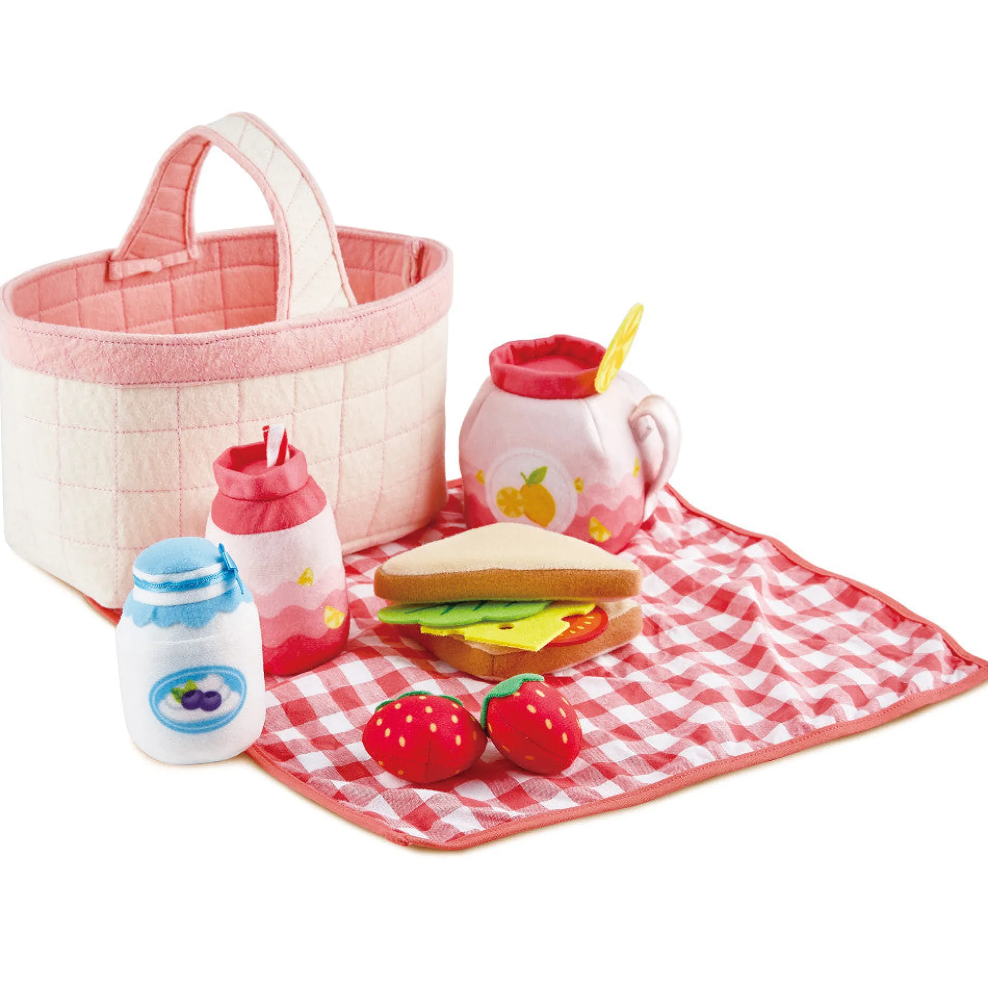 Hape 9-Piece Toddler Picnic Basket Set - Soft Toy Food & Blanket