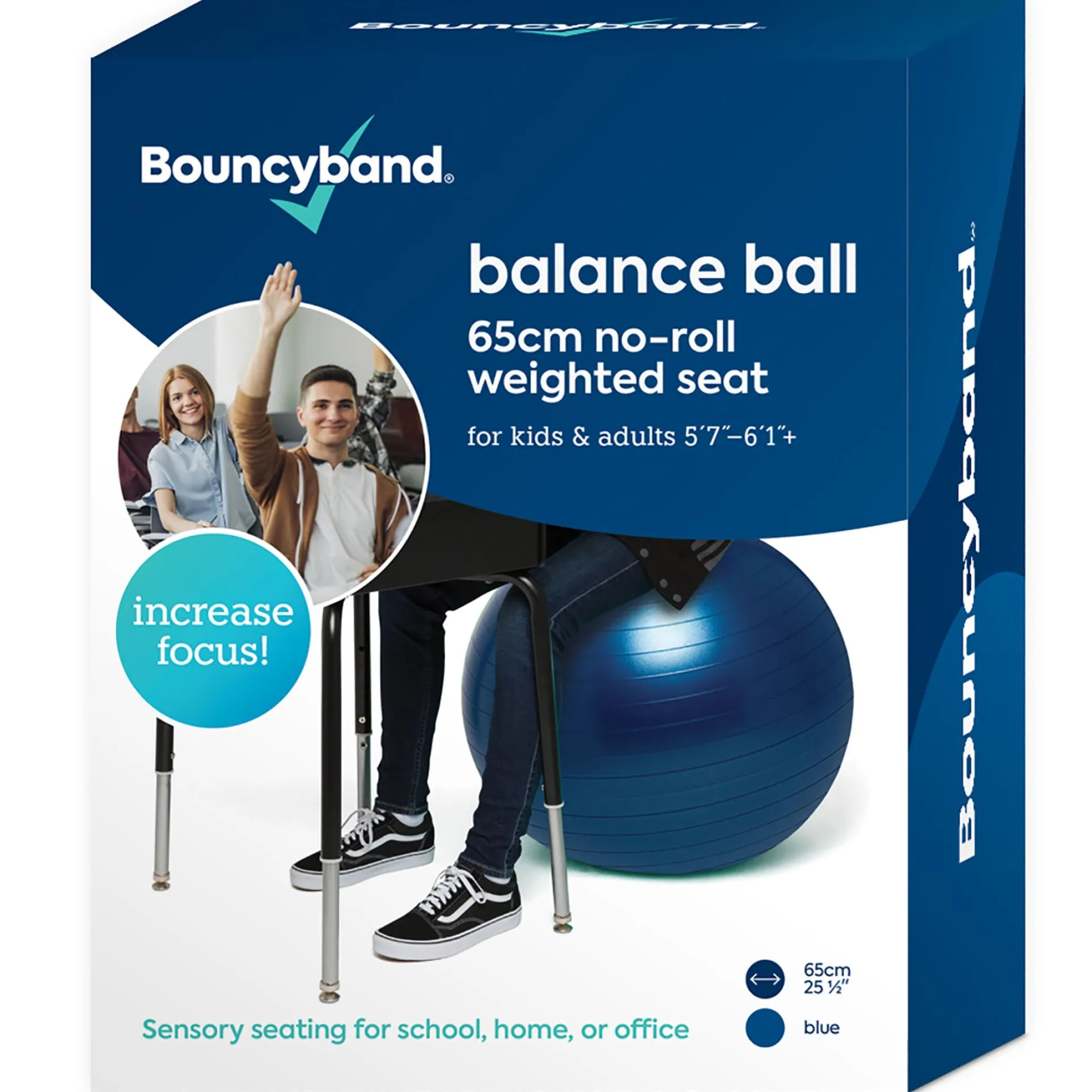 Bouncyband Anti-Burst Balance Ball, 65cm, Non-Slip, Blue