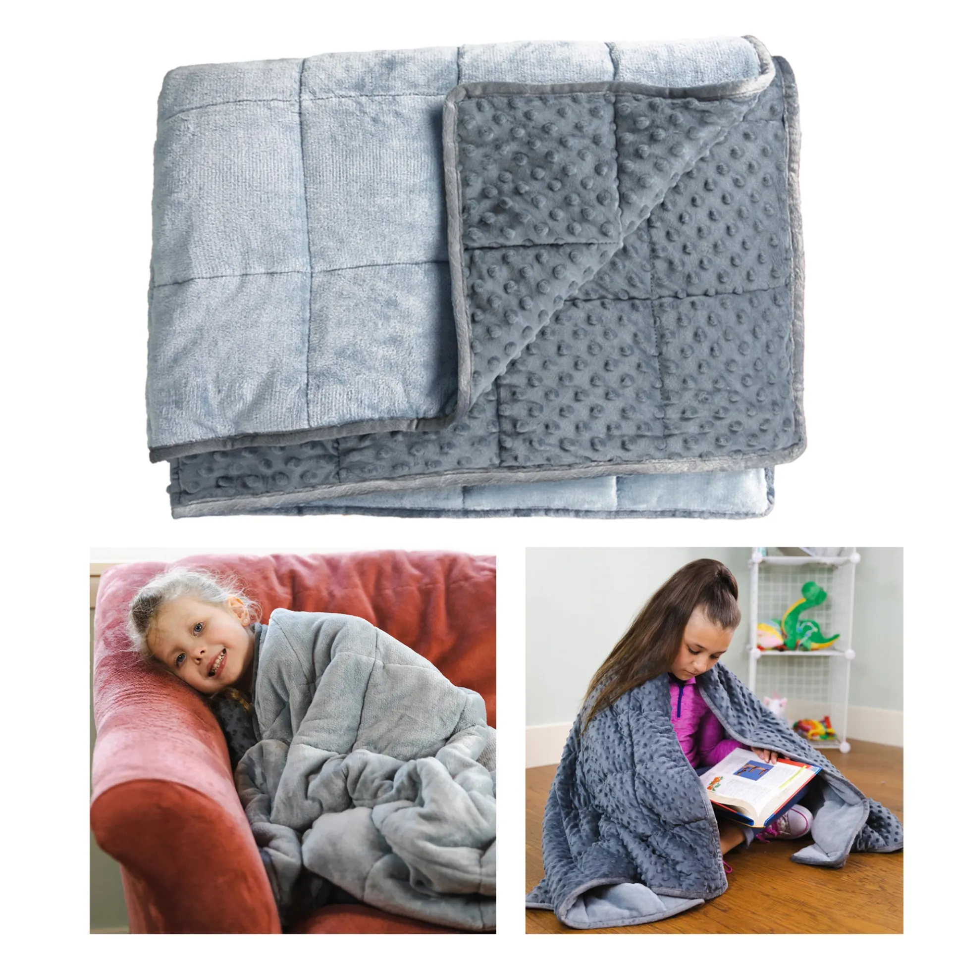 Bouncyband Kids' Sensory Weighted Fleece Blanket ‚Äì 10lb, Dual-Texture