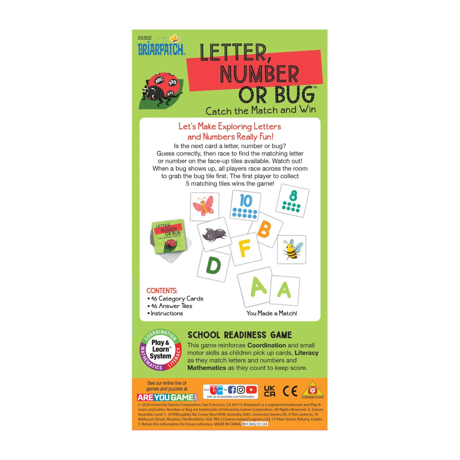 Briarpatch Letter, Number or Bug - Preschool Matching Game