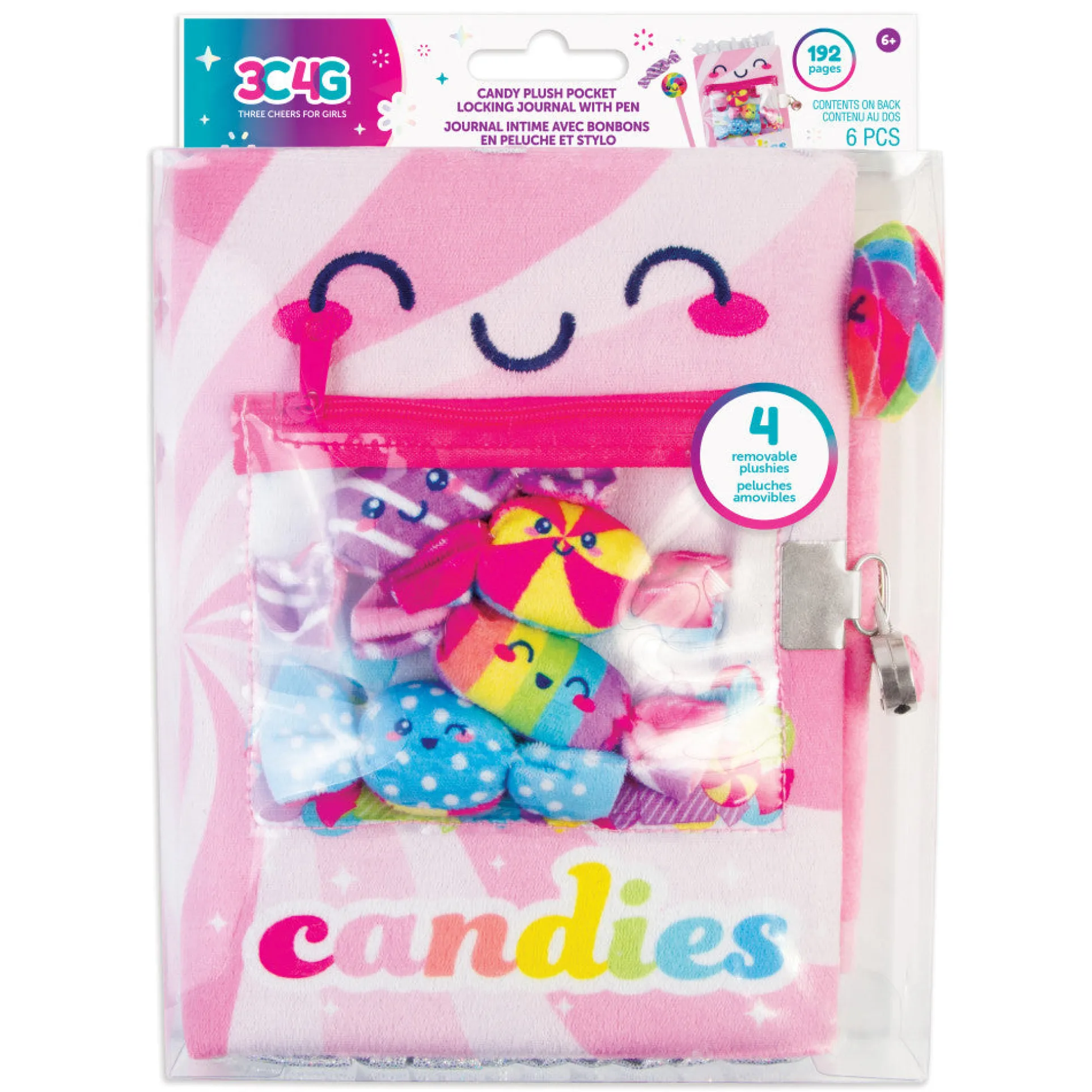3C4G Candy Plush Pocket Locking Journal with Pen - Colorful Candy Theme