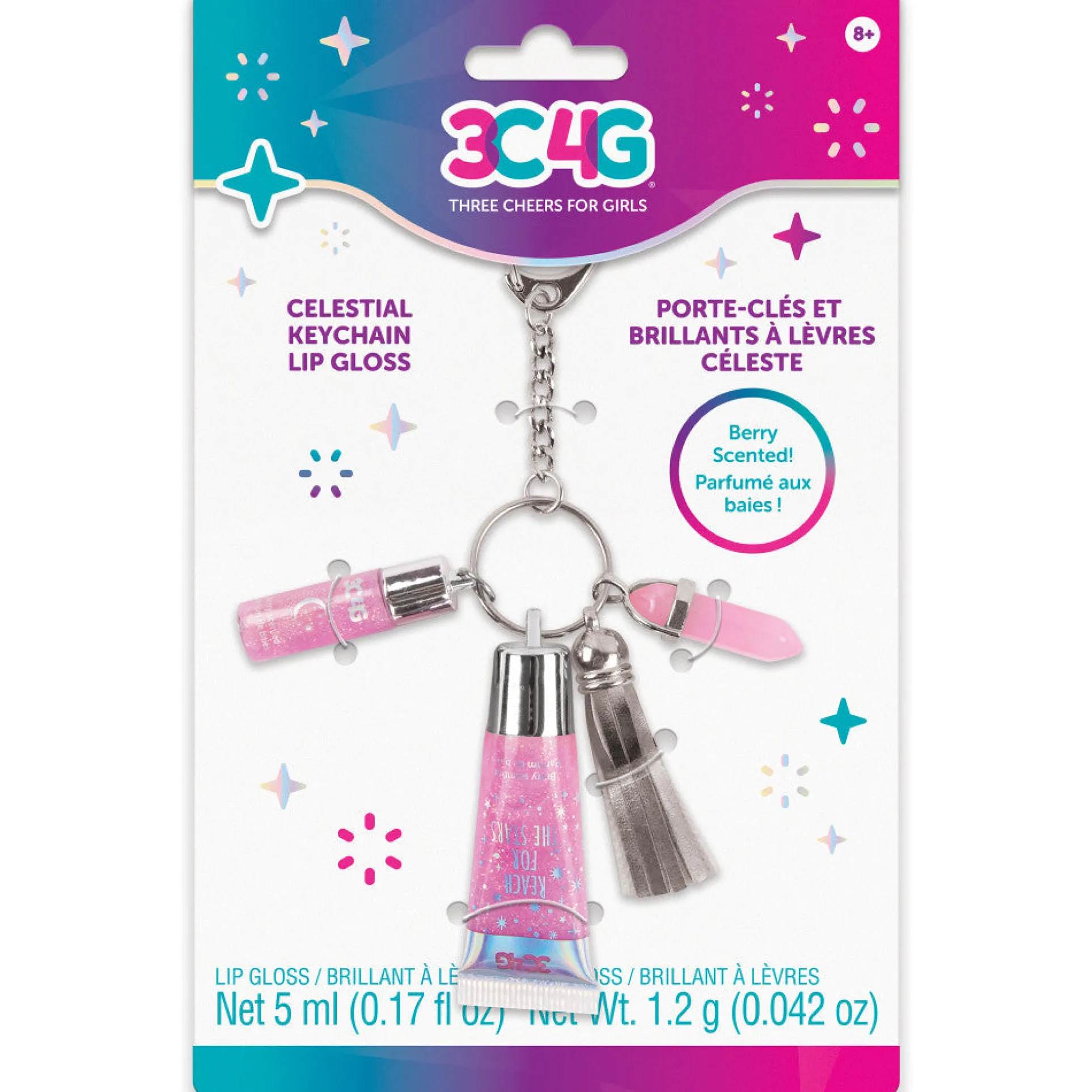 3C4G Celestial Keychain Lip Gloss with Berry Scent and Charms