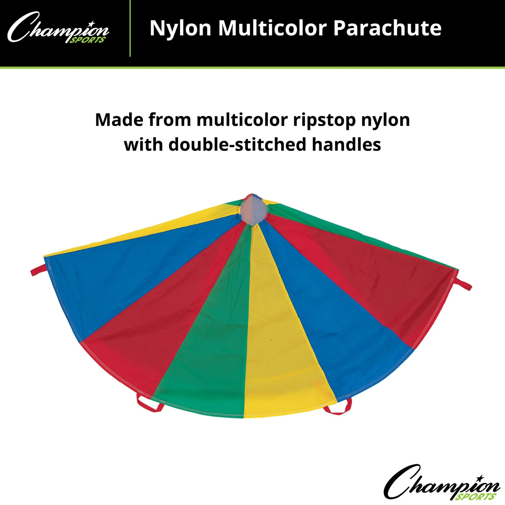 Champion Sports Rainbow Play Parachute, 20ft Dia with 16 Handles
