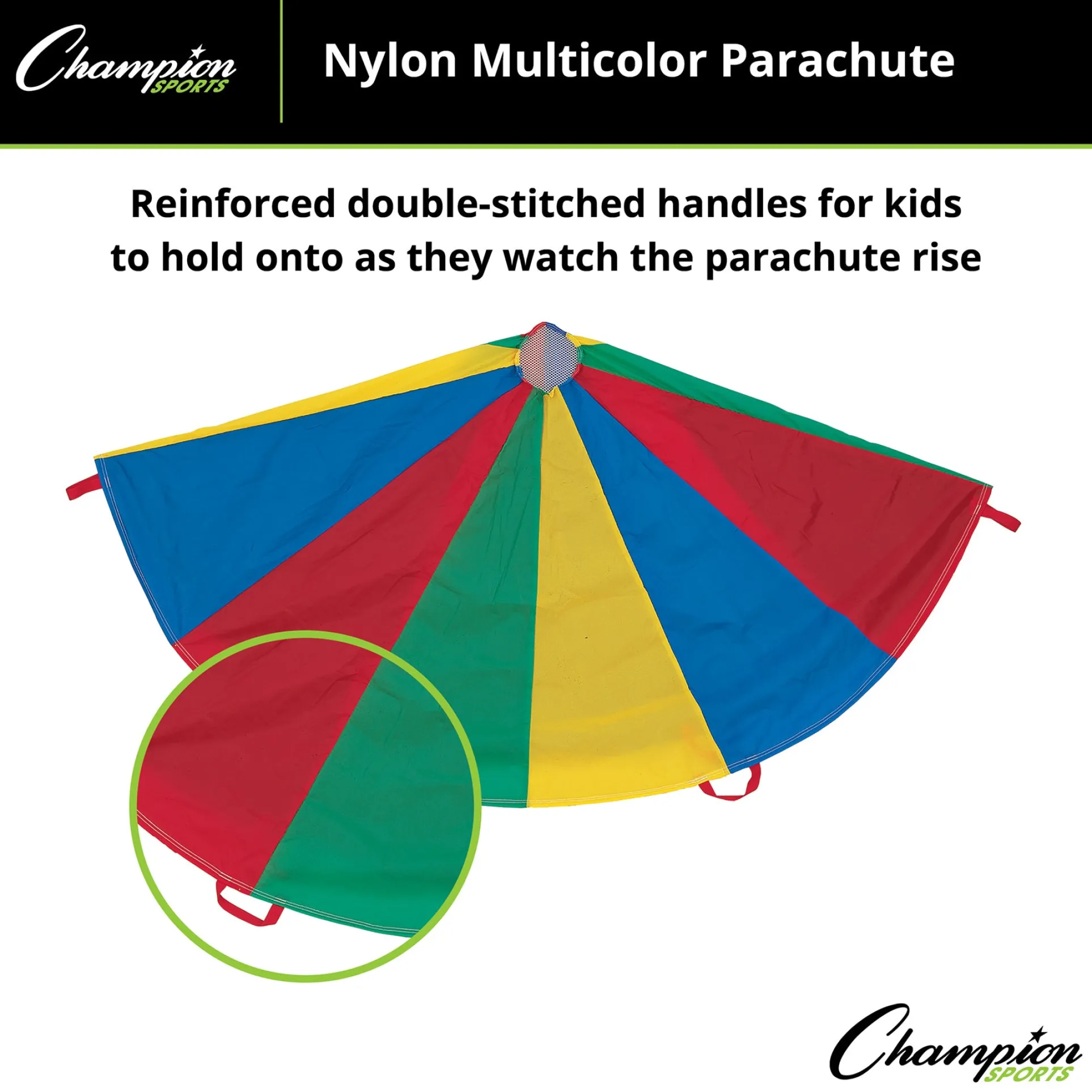 Champion Sports Rainbow Play Parachute, 20ft Dia with 16 Handles