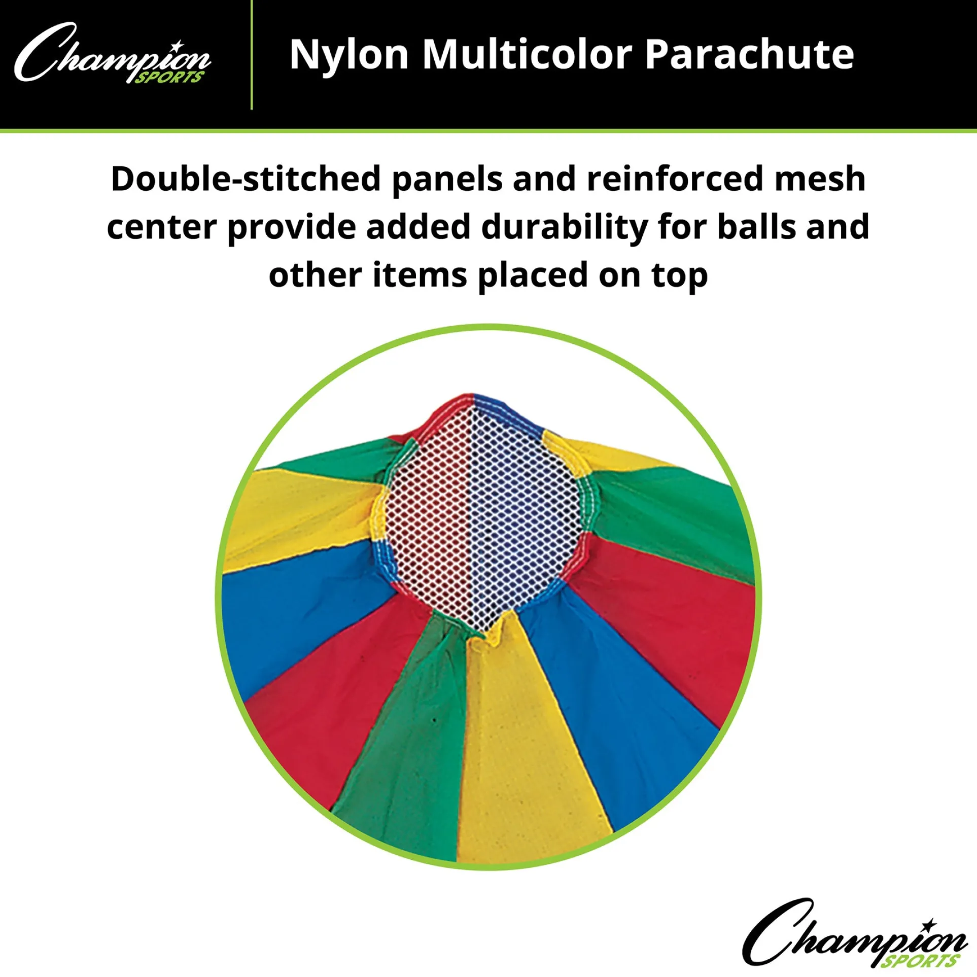 Champion Sports Rainbow Play Parachute, 20ft Dia with 16 Handles