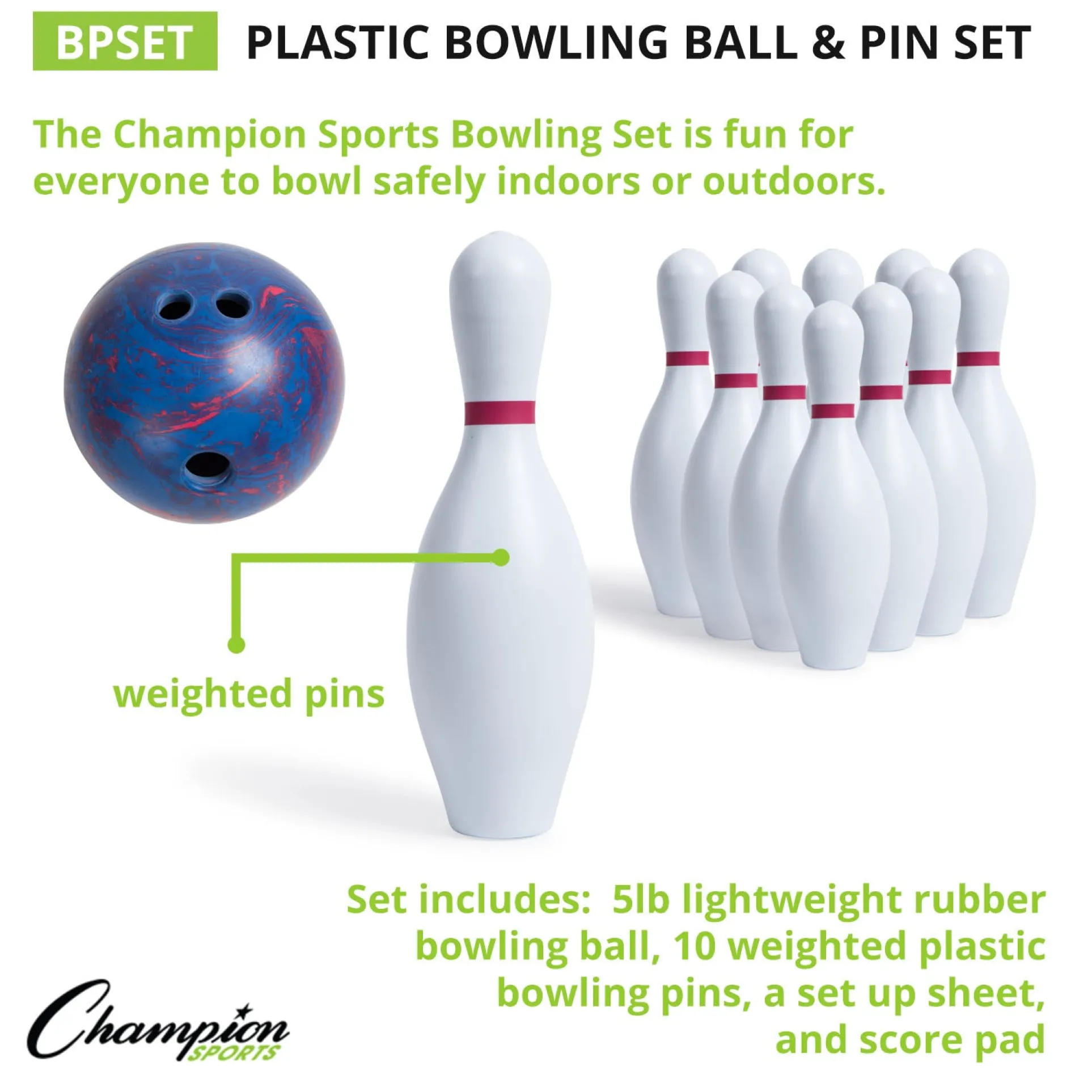 Champion Sports Swirl Bowling Set with Lightweight Ball & Pins