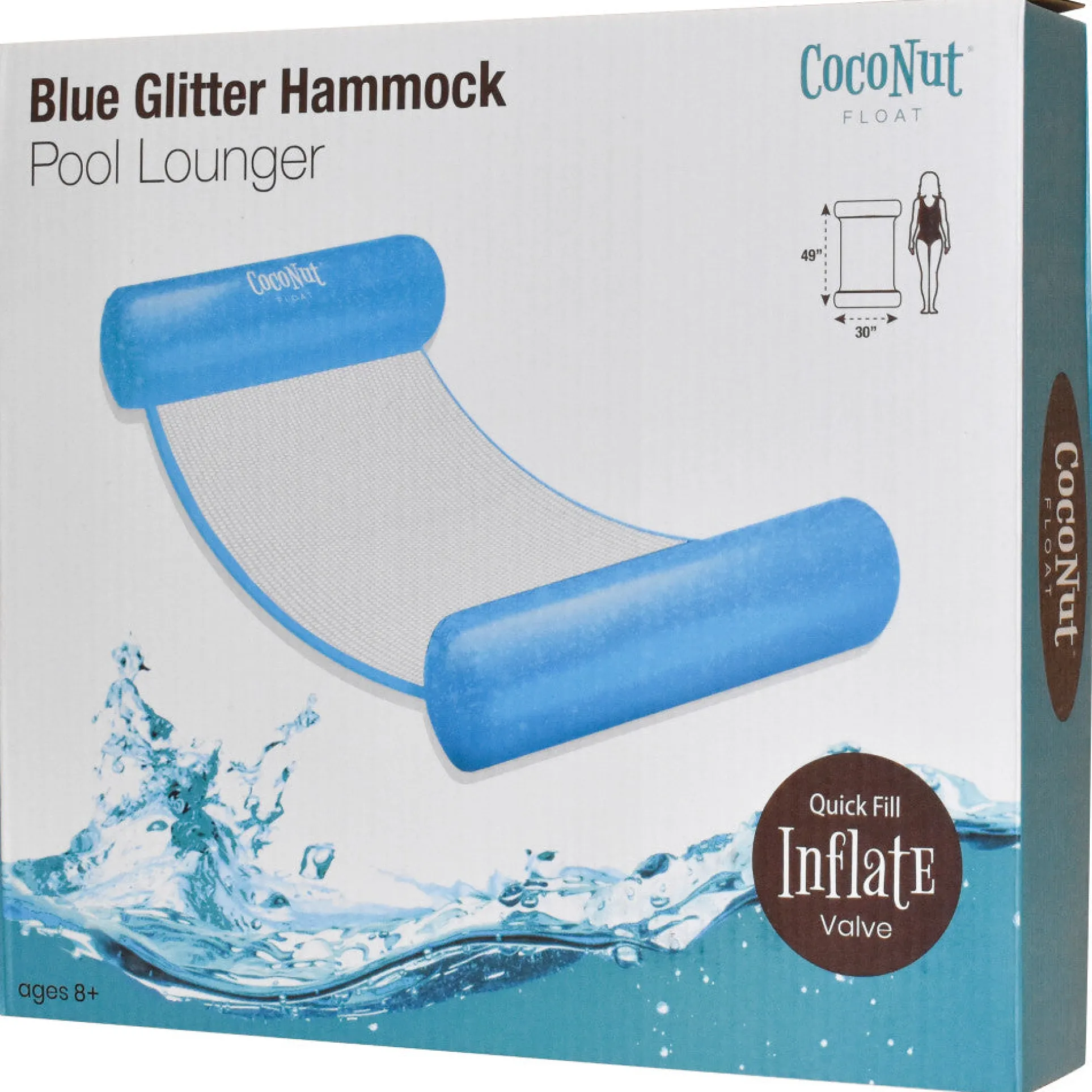 CocoNut Float Blue Glitter Hammock Pool Lounger - 49" x 30" Inflatable Relaxation Chair