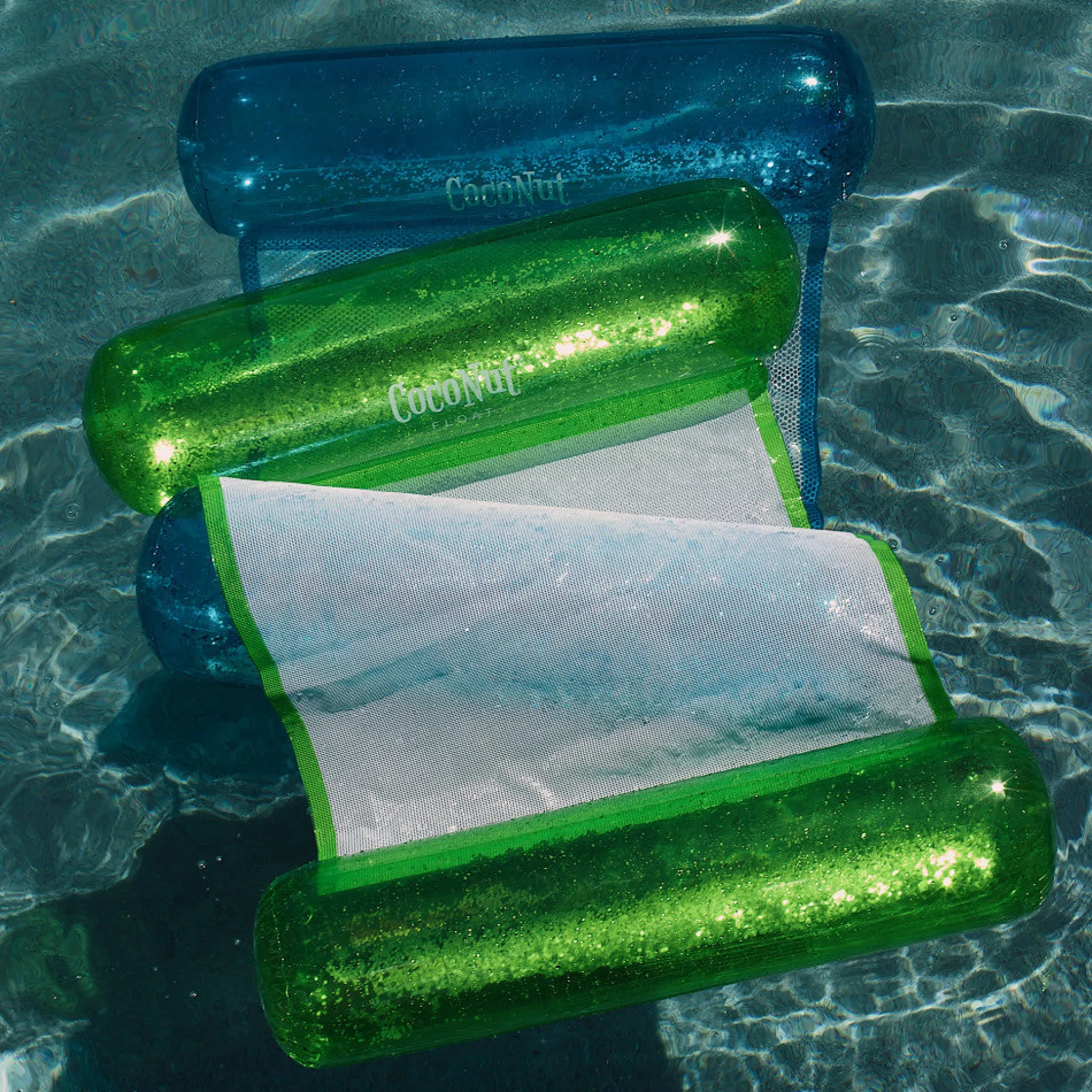 CocoNut Float Blue Glitter Hammock Pool Lounger - 49" x 30" Inflatable Relaxation Chair